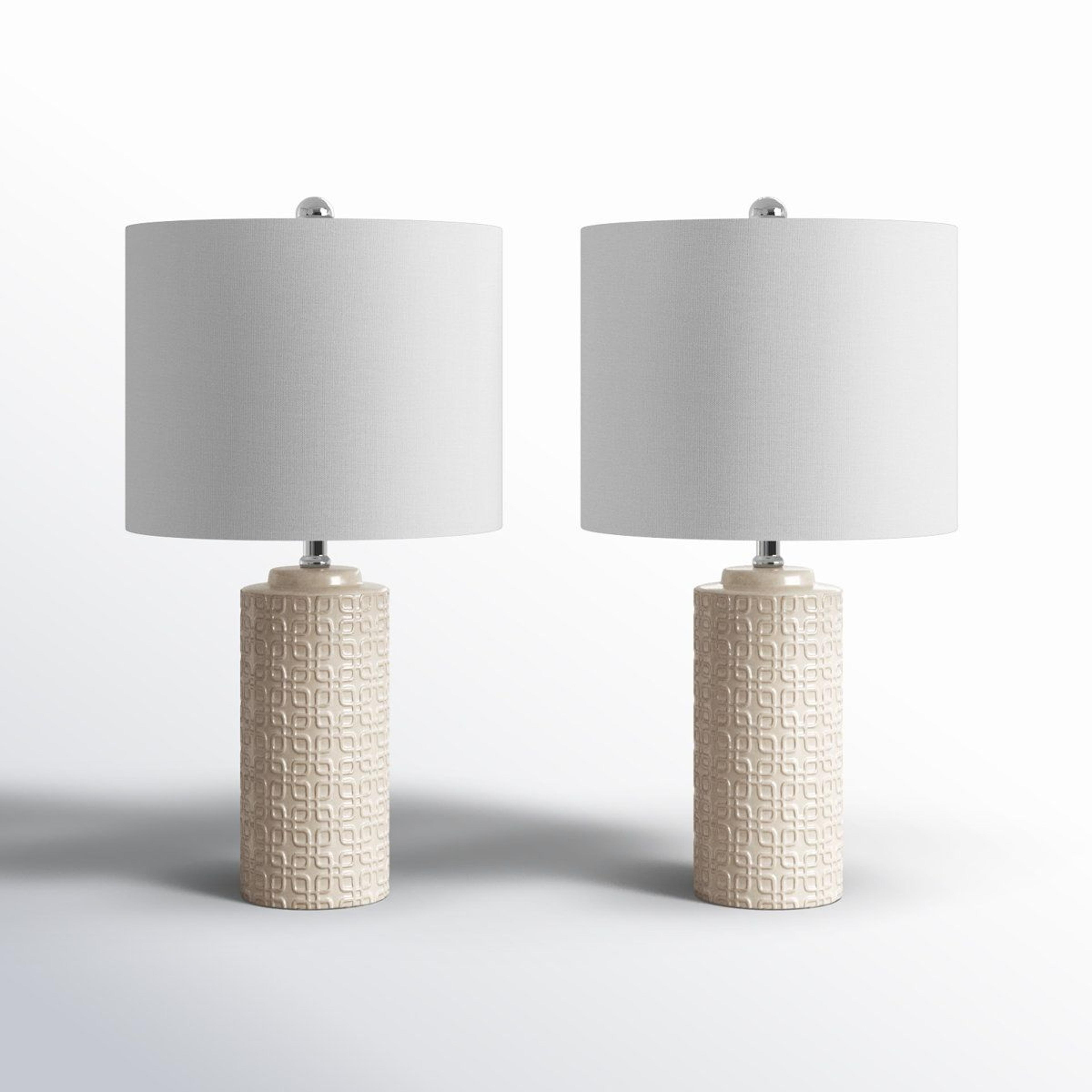 textured ceramic table lamp set of 2 with led bulbs
