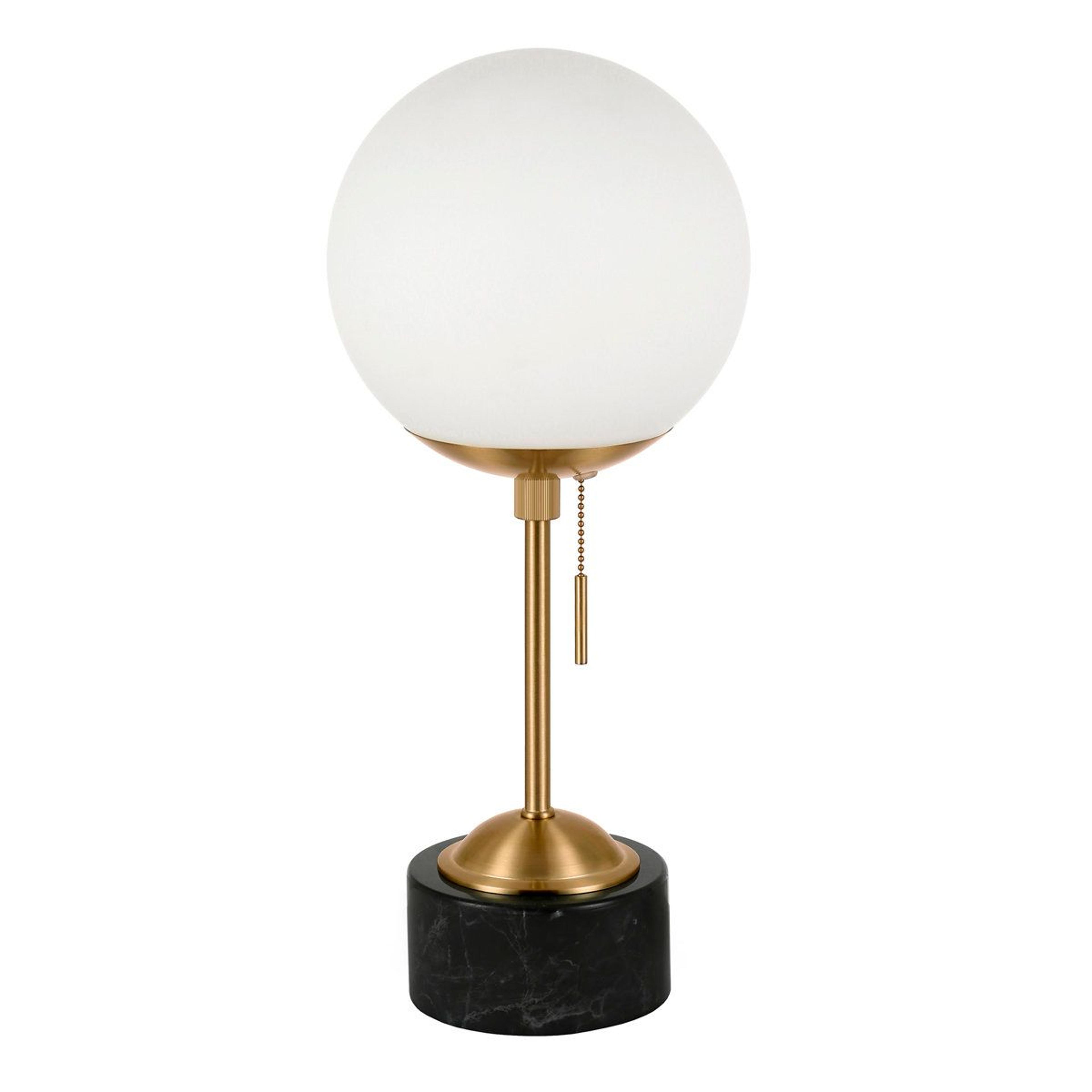 marble base globe table lamp with steel frame and glass shade