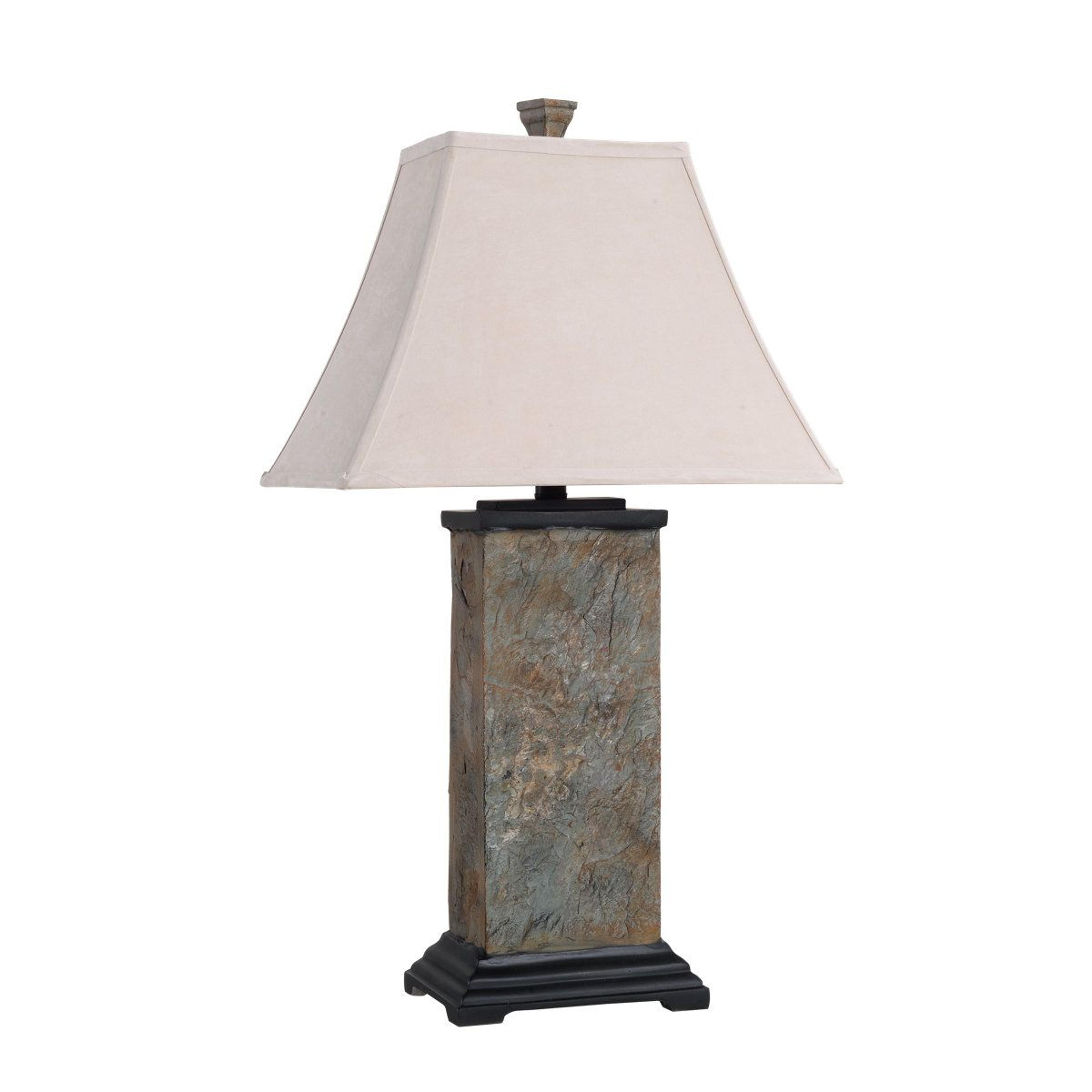 natural slate table lamp with faux suede shade bronze base 29 inch