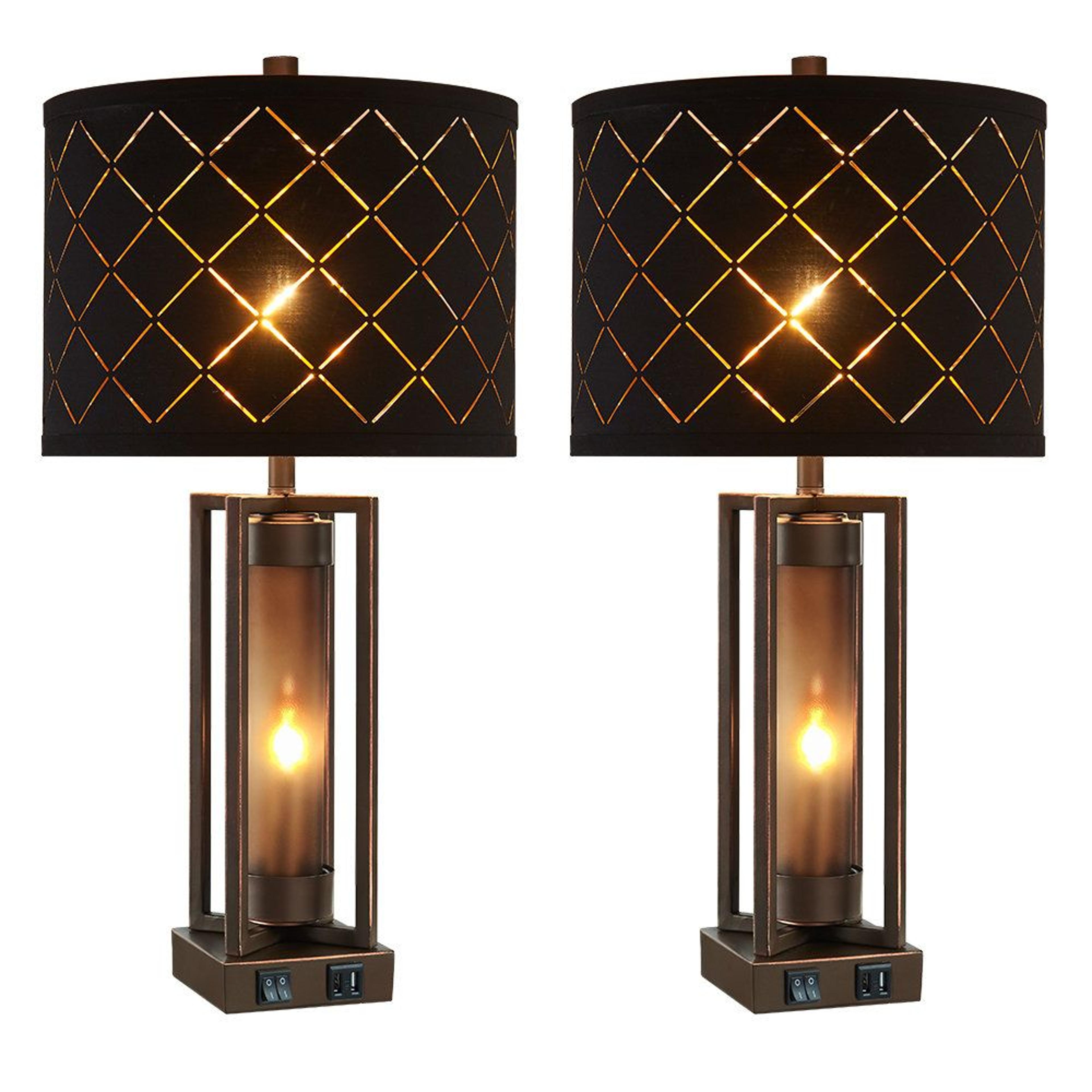 26 inch table lamp set with night light and built-in usb ports set of 2