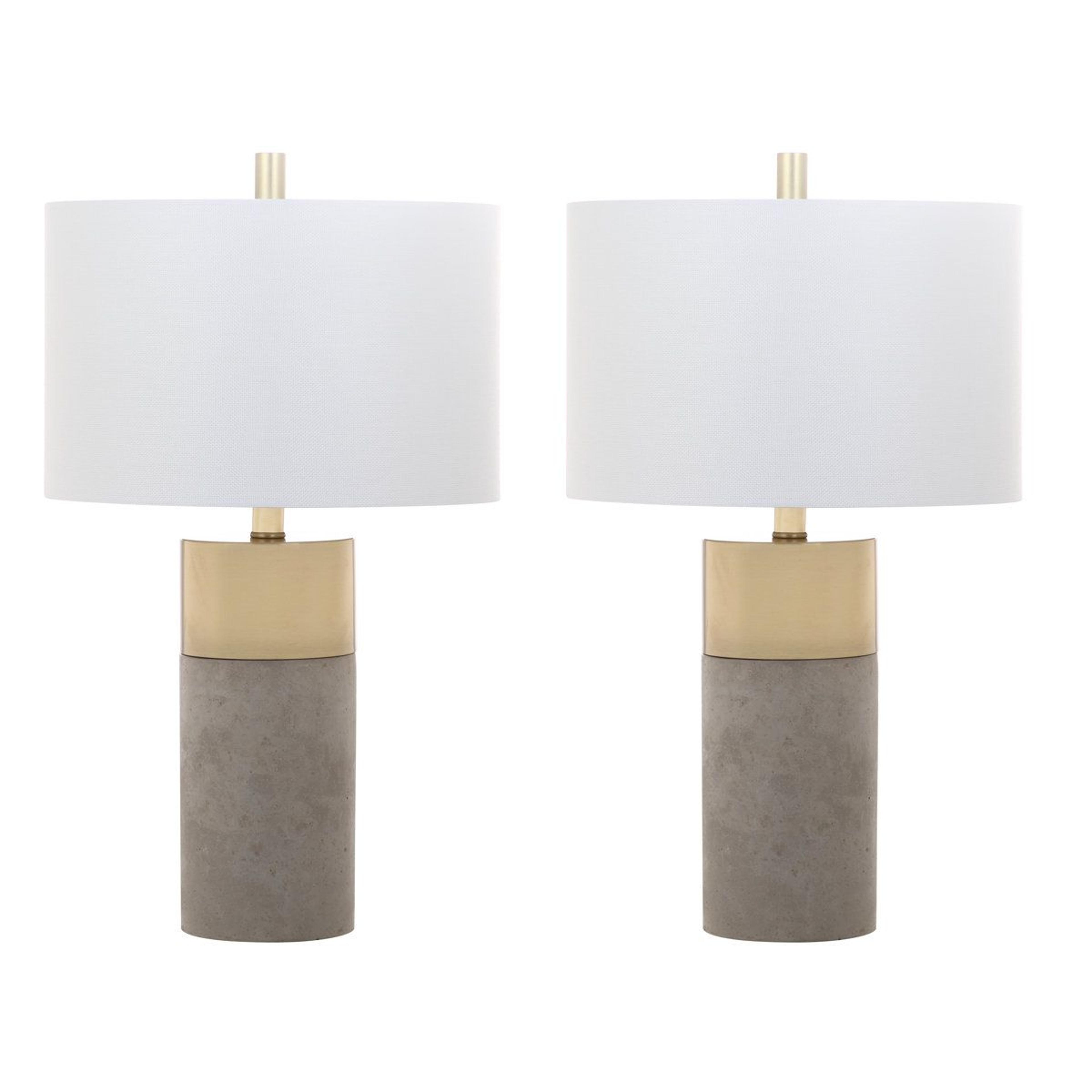 concrete table lamp set of 2 with gold accent and cotton drum shade