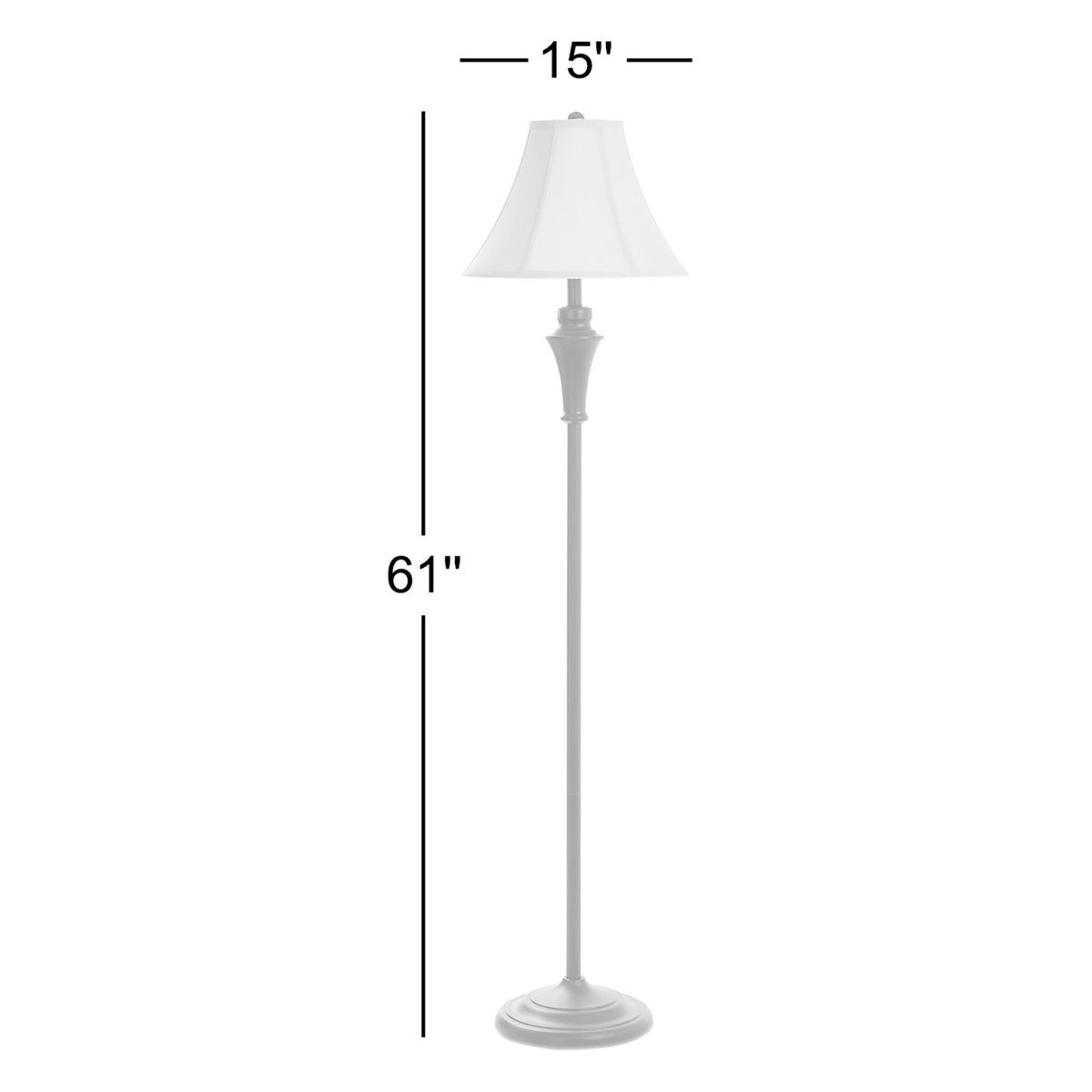 3 piece metal table and floor lamp set with geneva taupe cotton bell shades