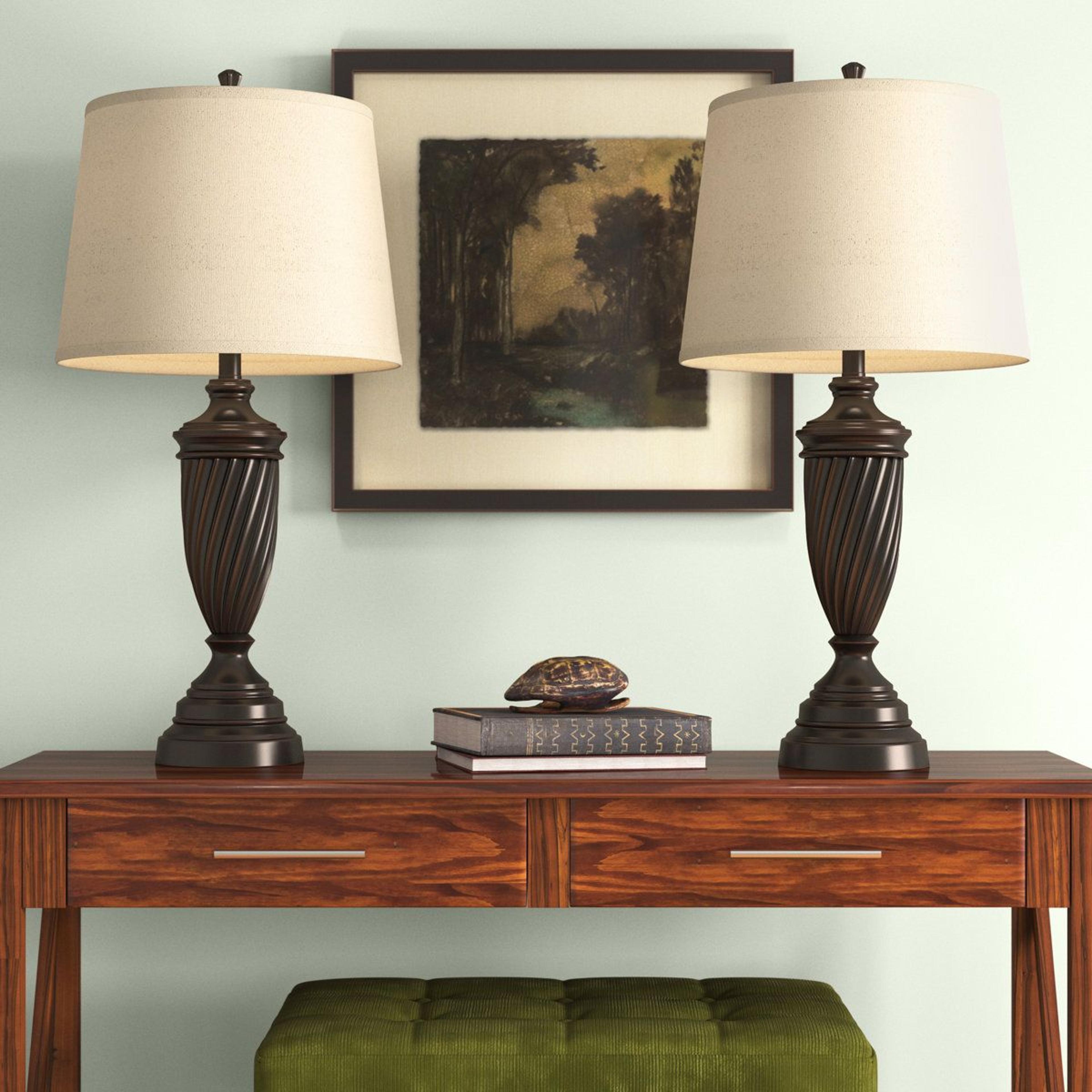 traditional polyresin urn table lamp set with empire shades 29.5 inch