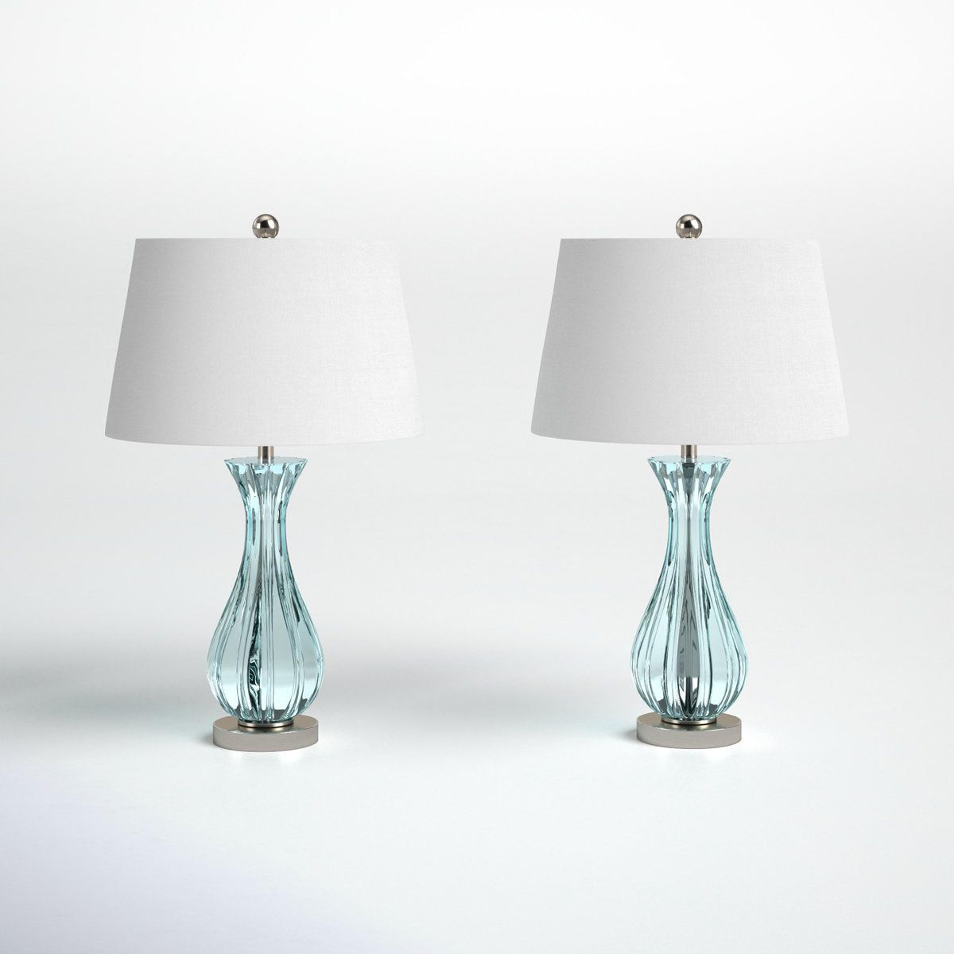 25.5 inch glass table lamp set with white linen shade