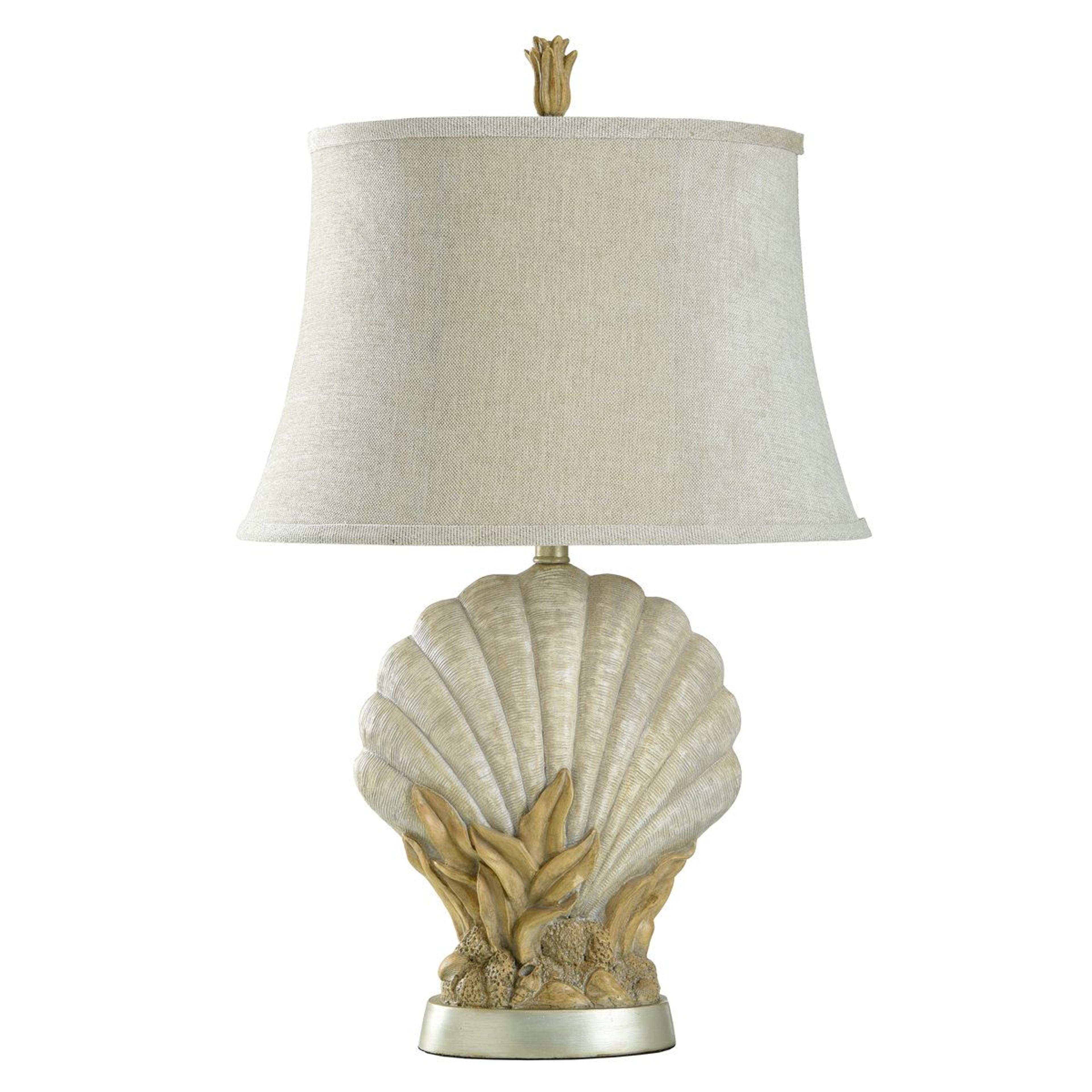 coastal shell base table lamp with linen shade
