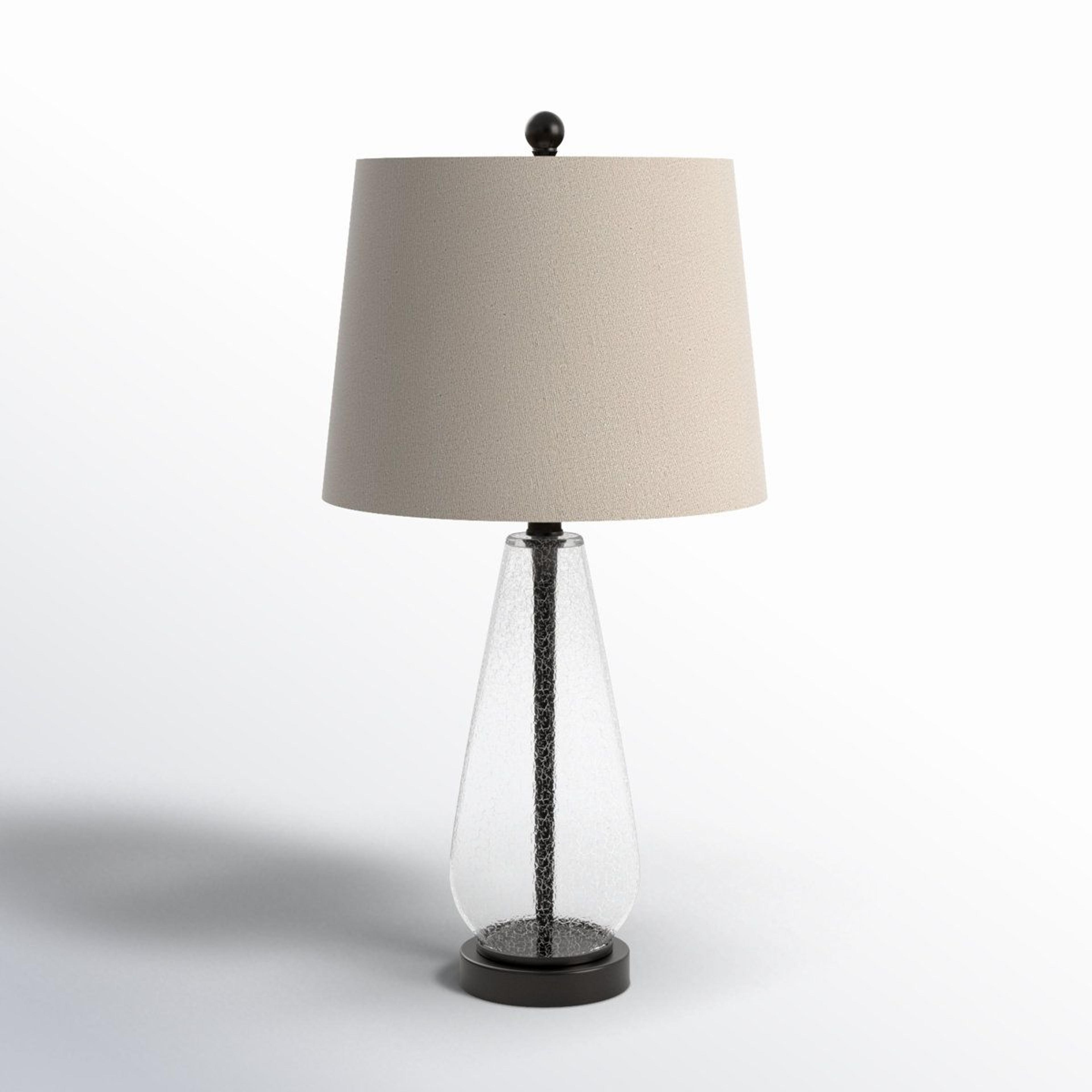 seeded glass table lamp with tan empire shade and led bulb