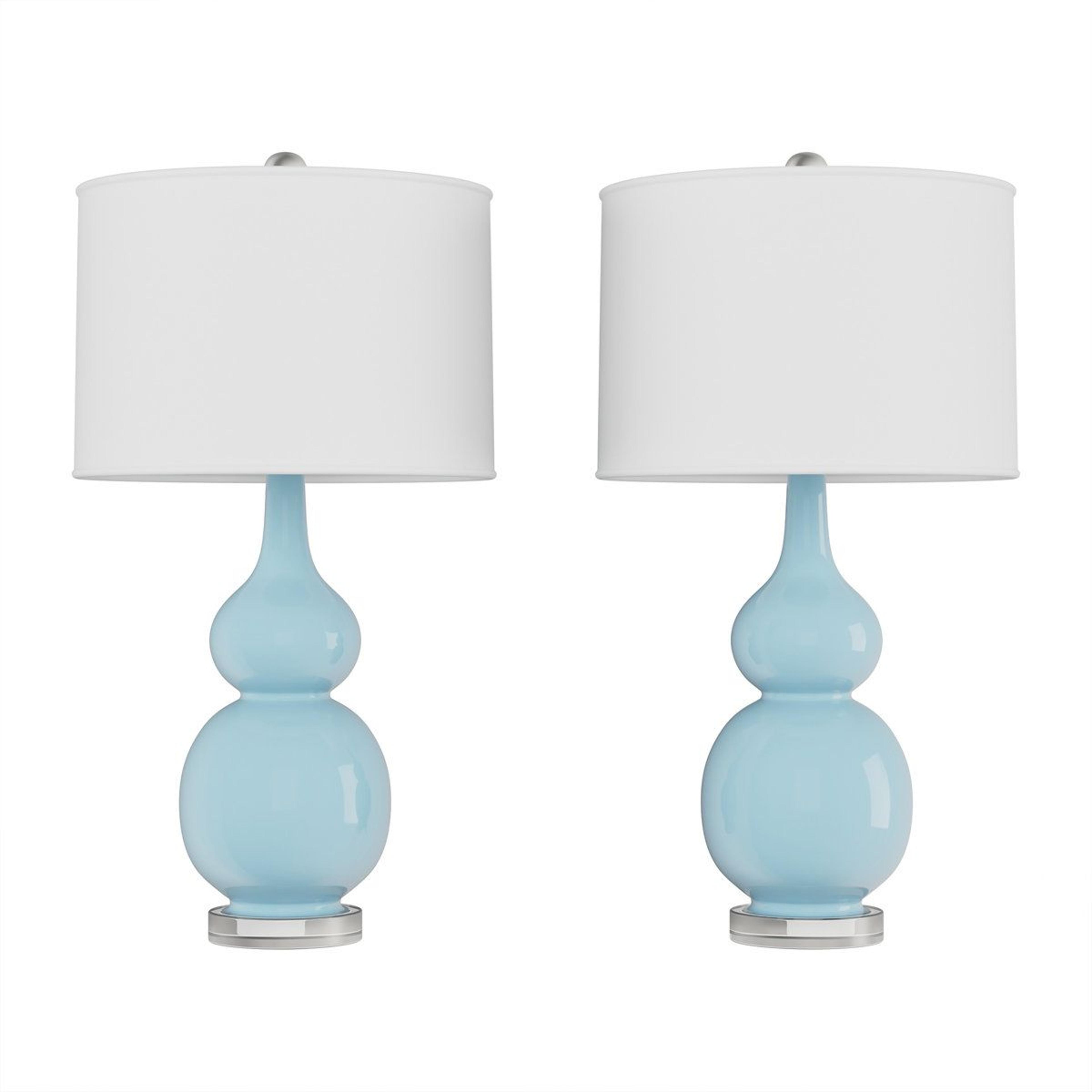 14 inch ceramic bedside table lamps set of 2 modern double gourd accent lights with led bulbs white