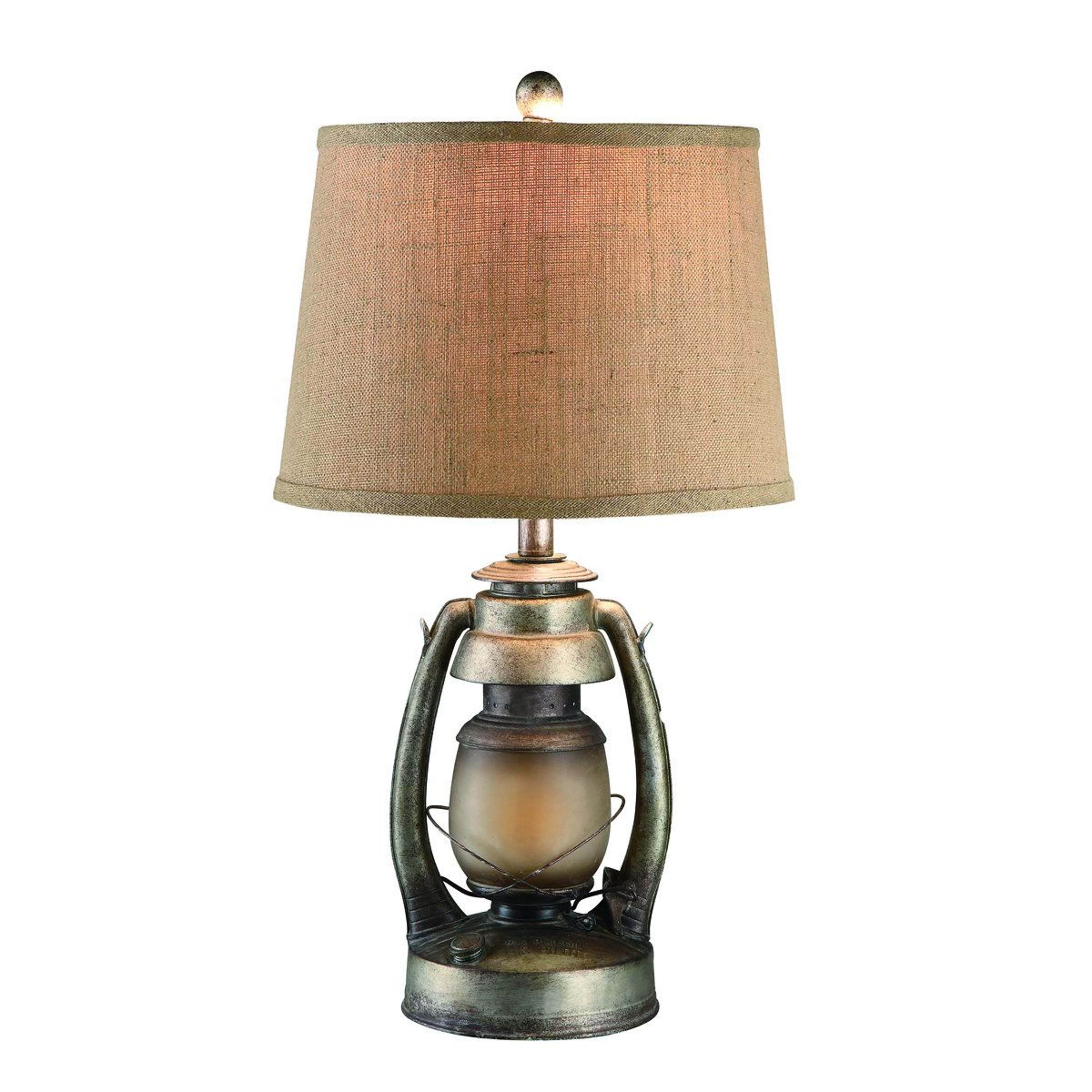 rustic oil lantern vintage style table lamp with burlap shade