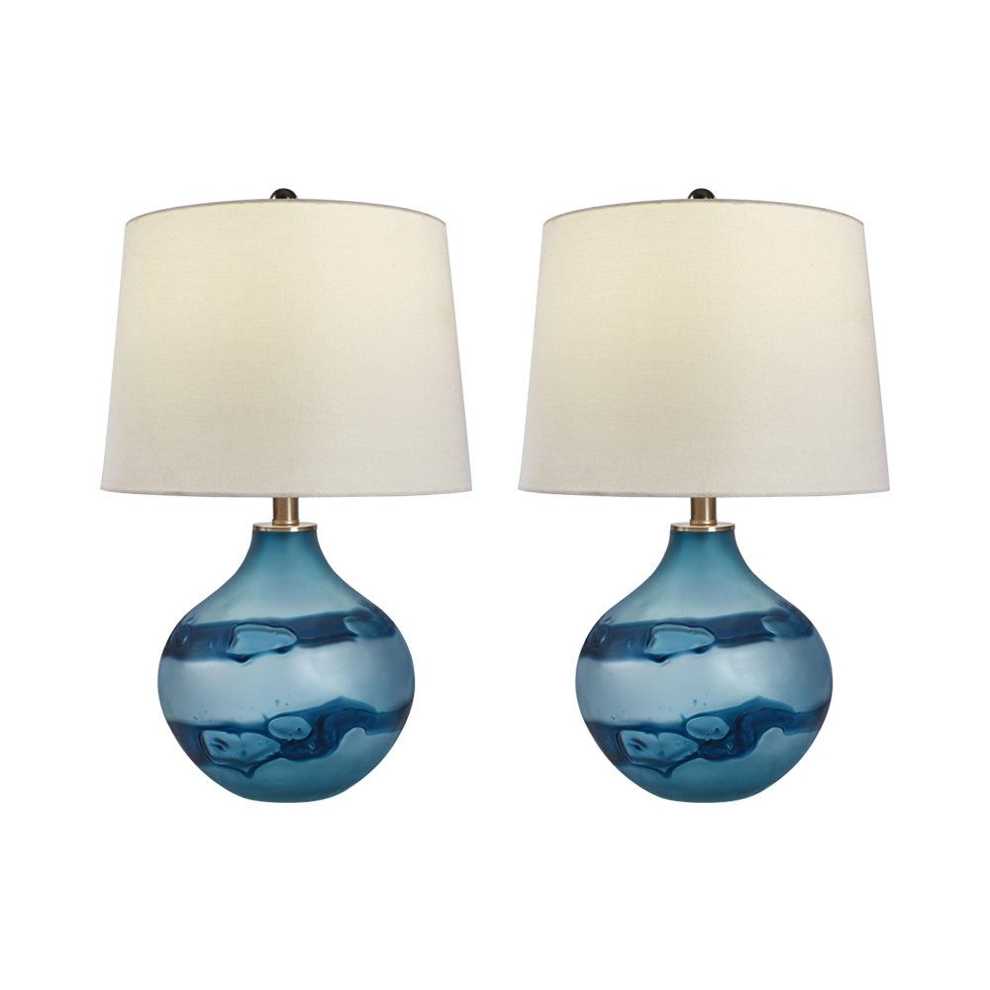 22 inch coastal blue glass table lamp set with 3-way dimming