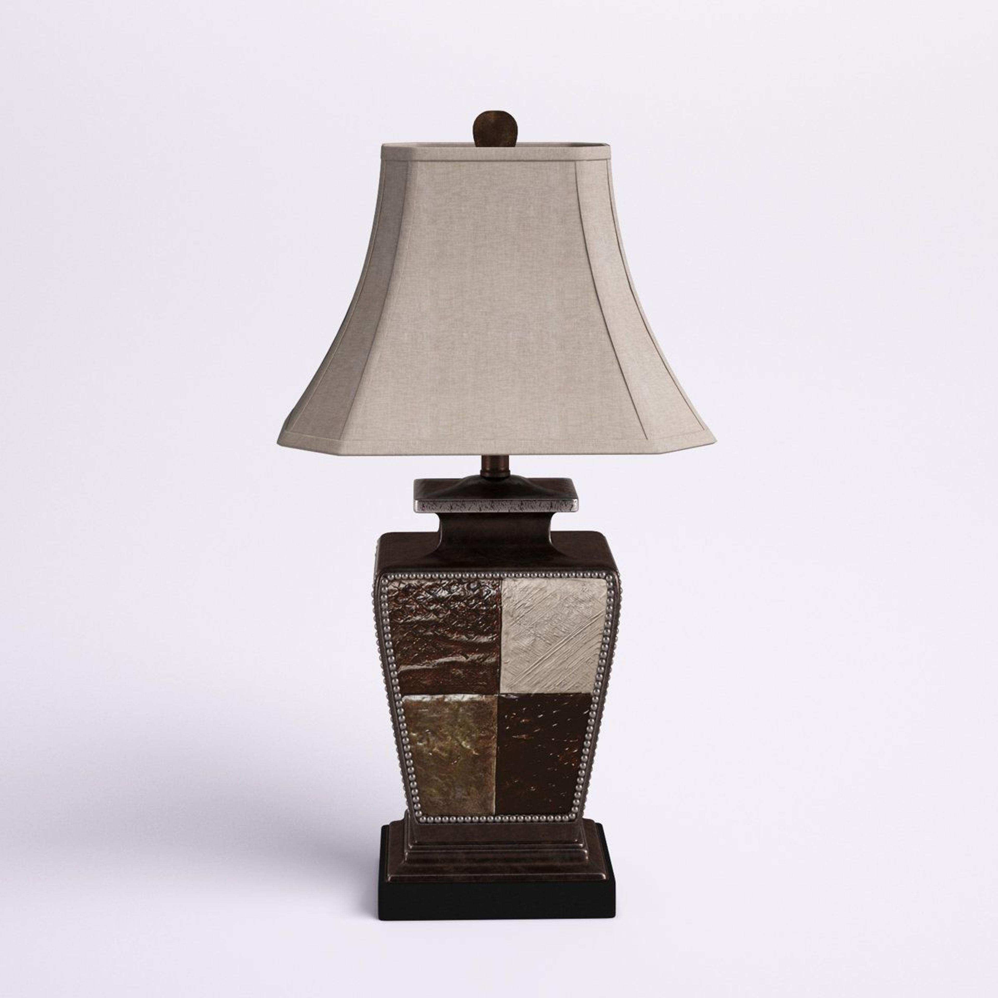 angular urn ornate table lamp with ivory bell shade and 3-way switch