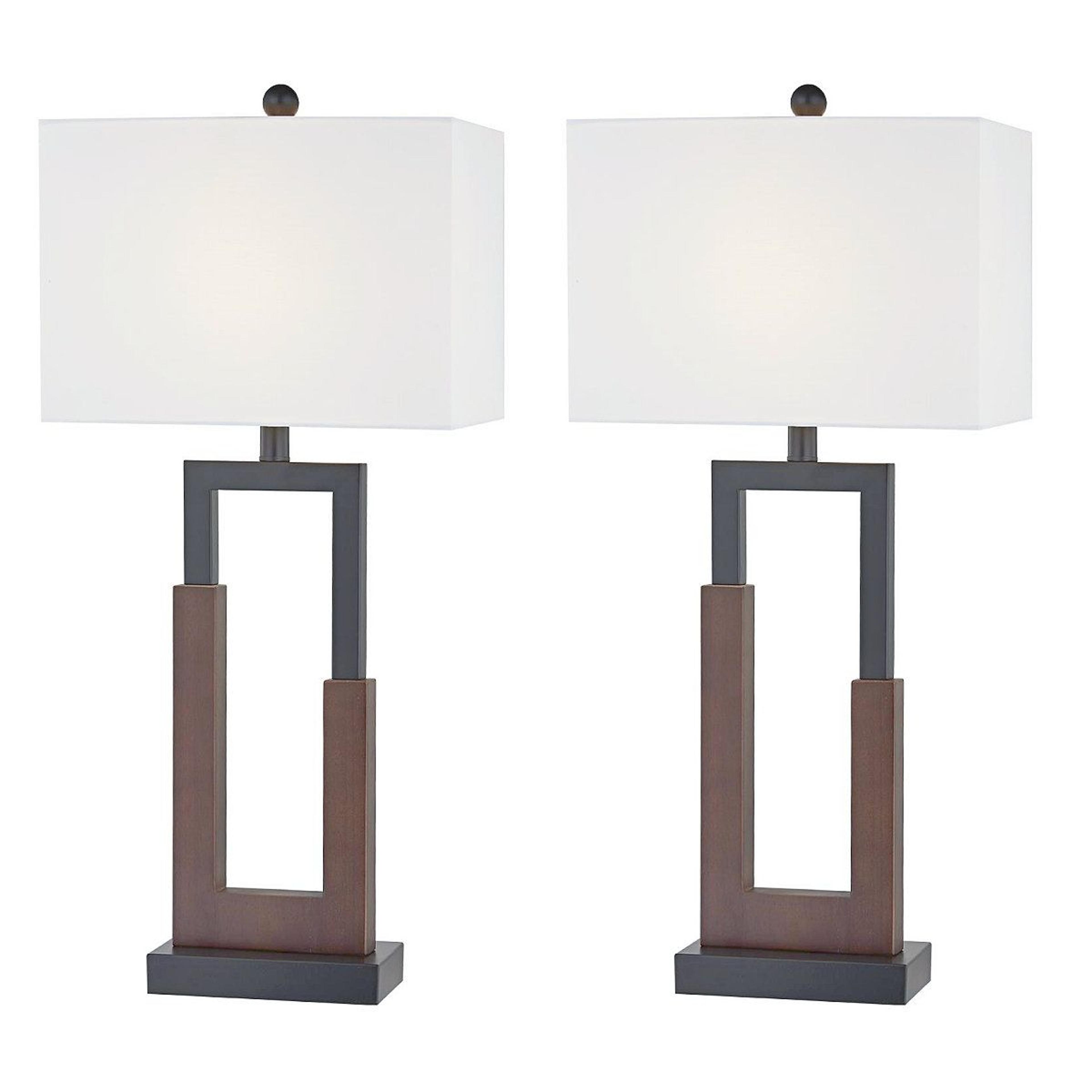modern farmhouse wood and metal table lamp set with usb and type c ports