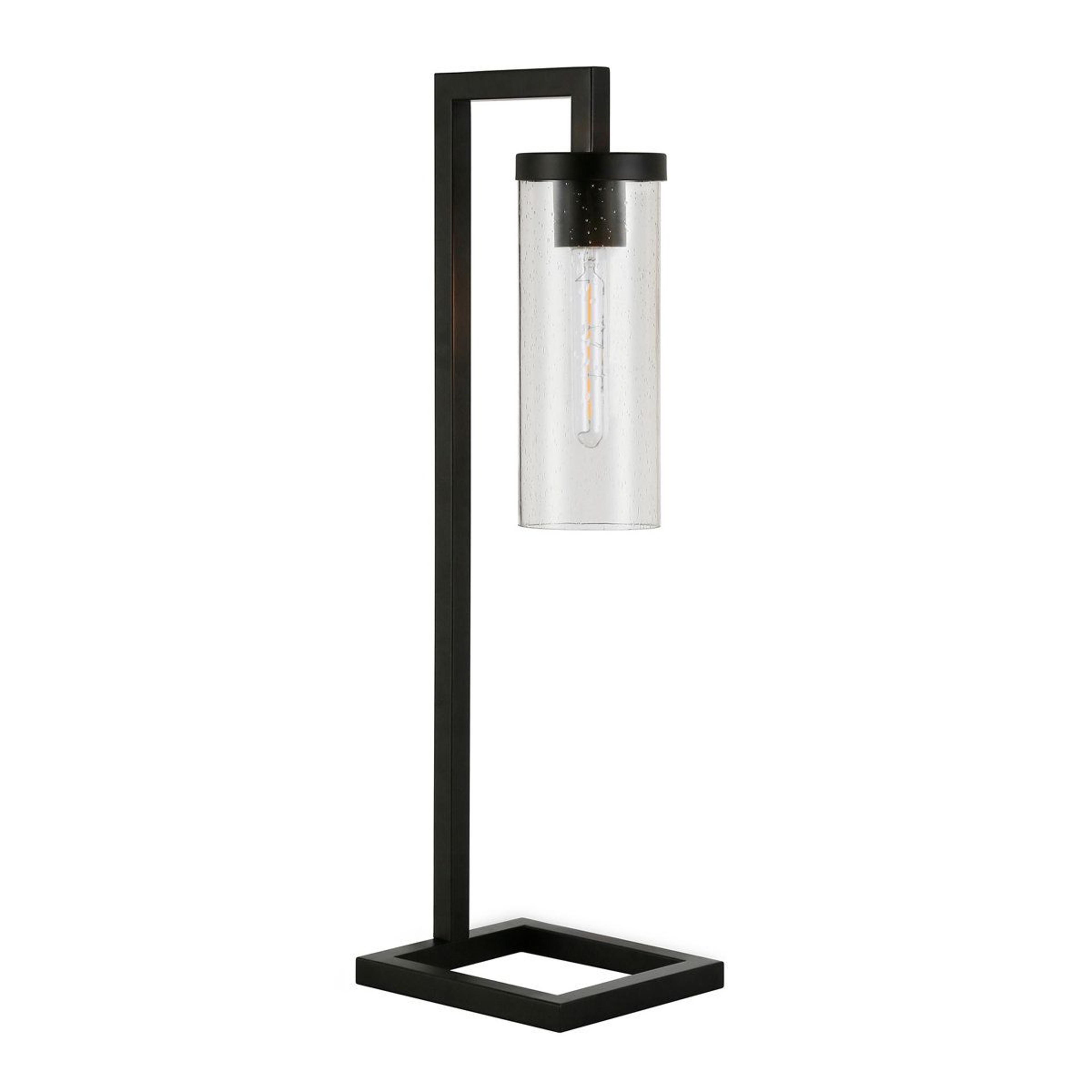 metal hook desk lamp with seeded glass cylinder shade
