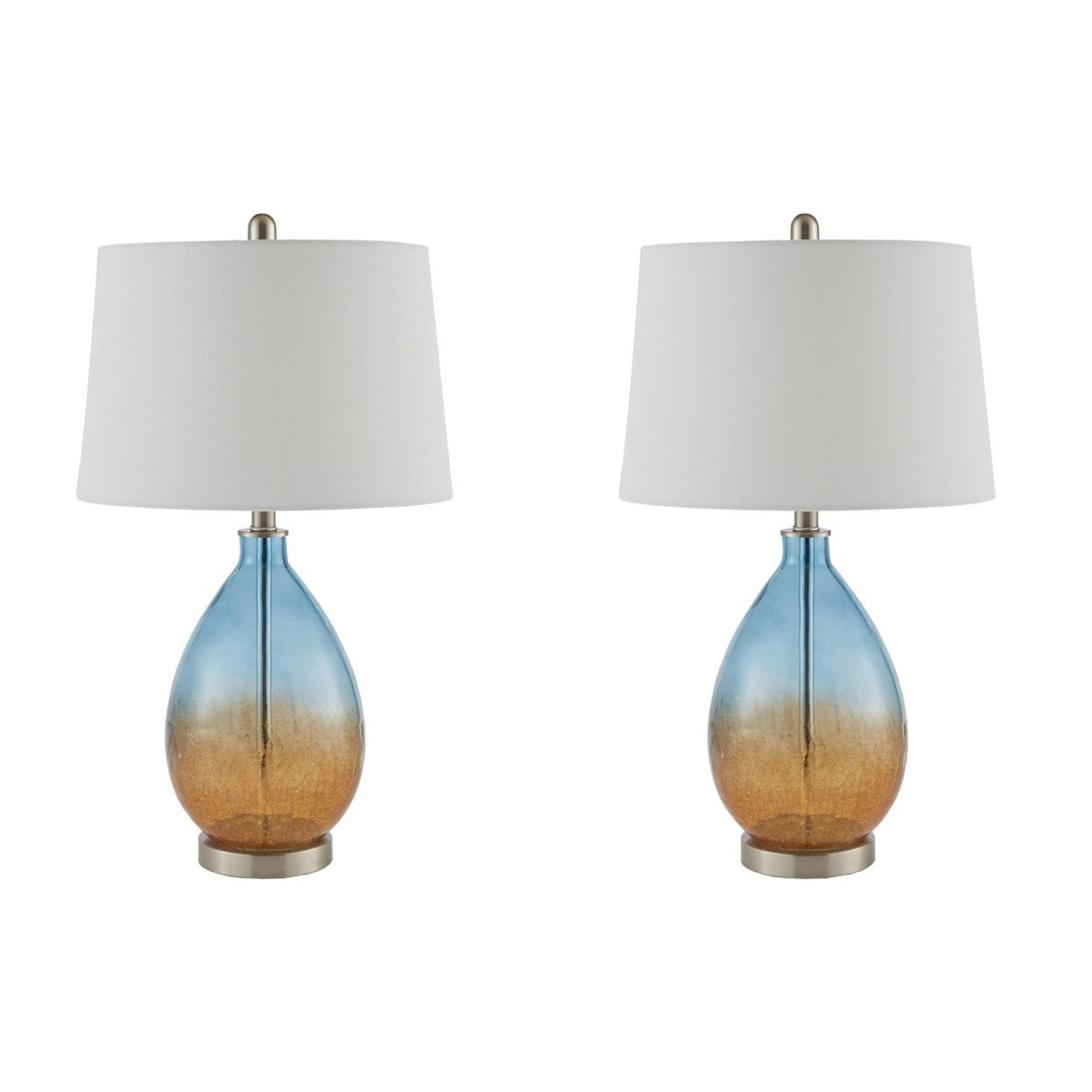 blue ombre glass 2 piece 26 inch table lamp set