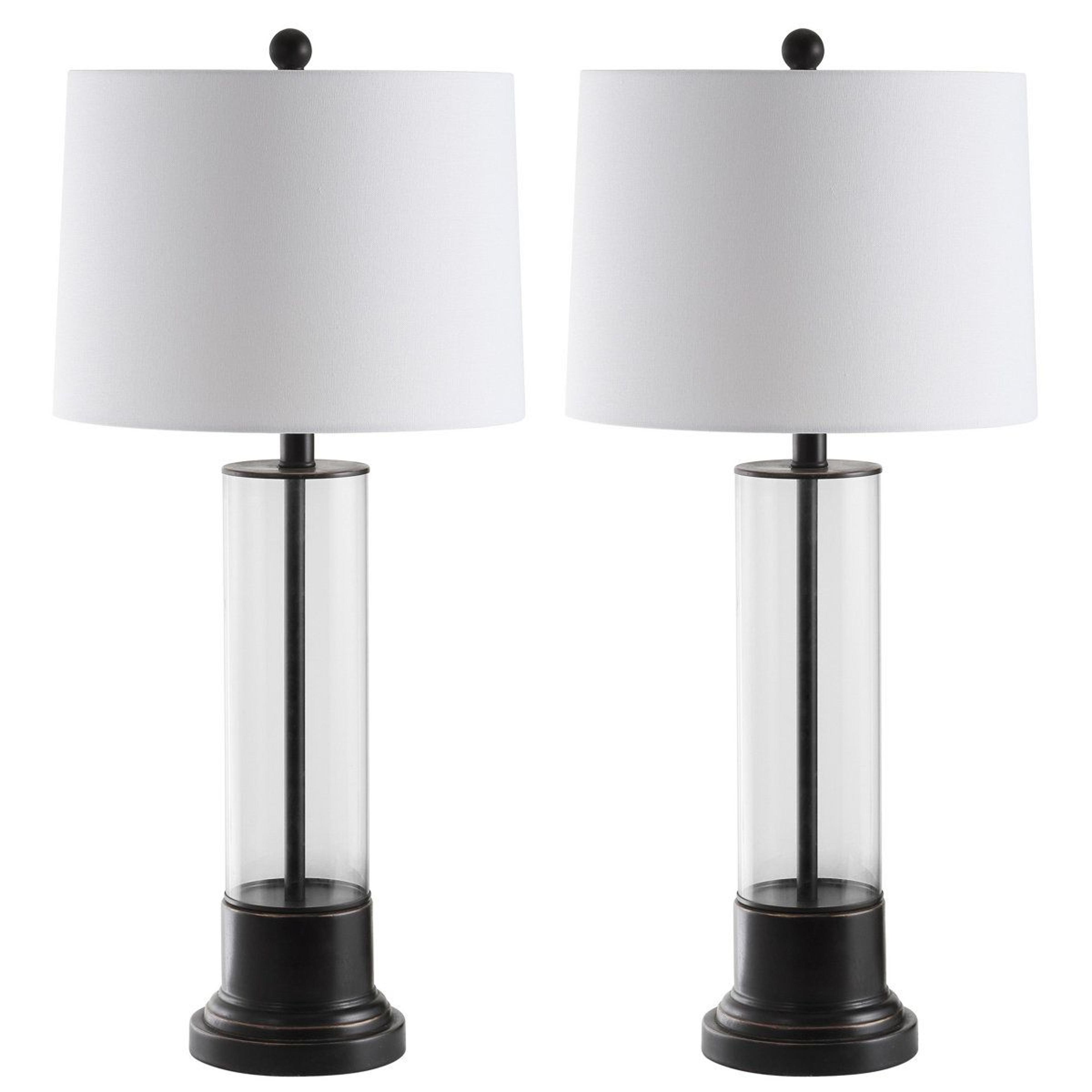 resin table lamp set of 2 with off-white cotton empire shades and led bulbs
