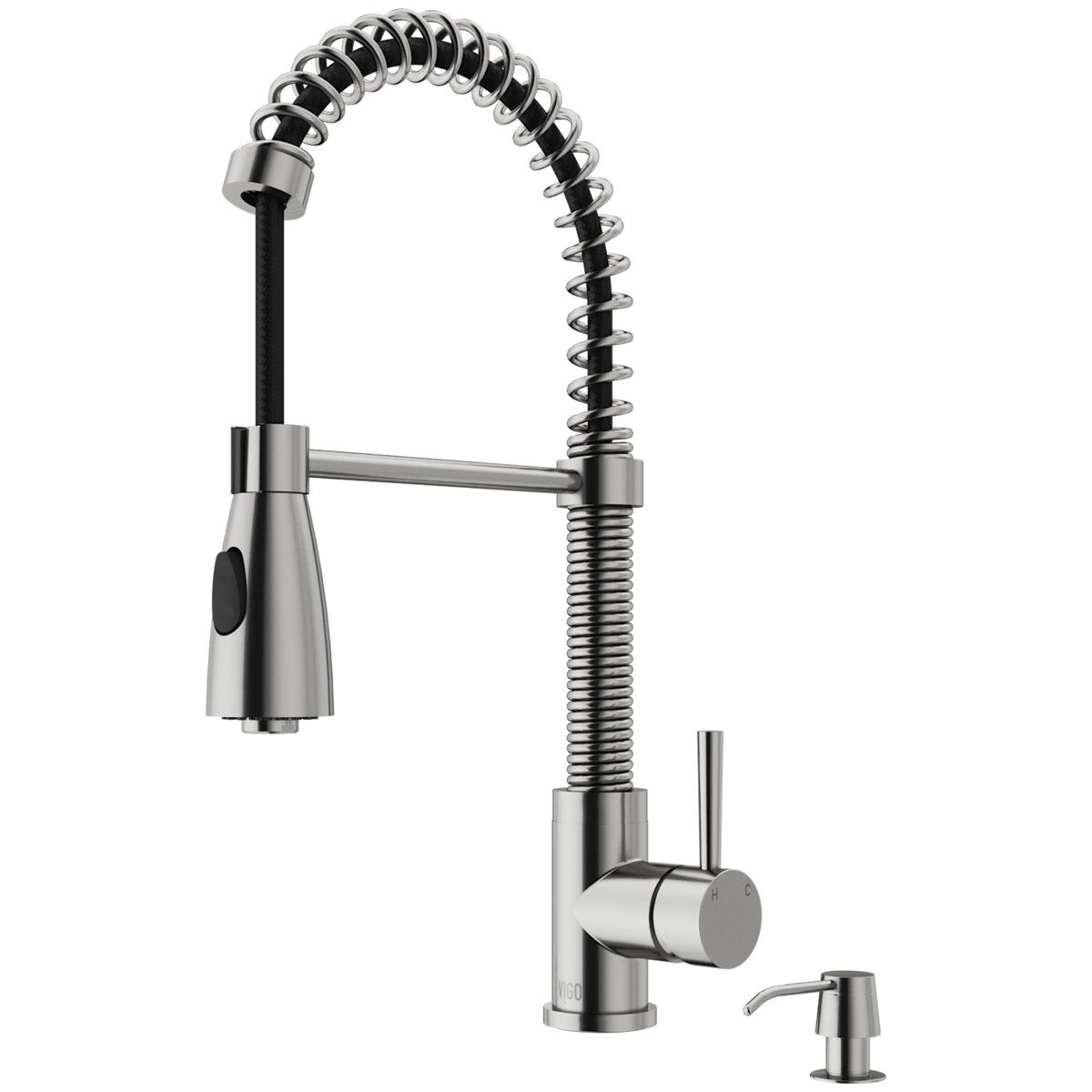 19 inch open coil pull down kitchen faucet with soap dispenser
