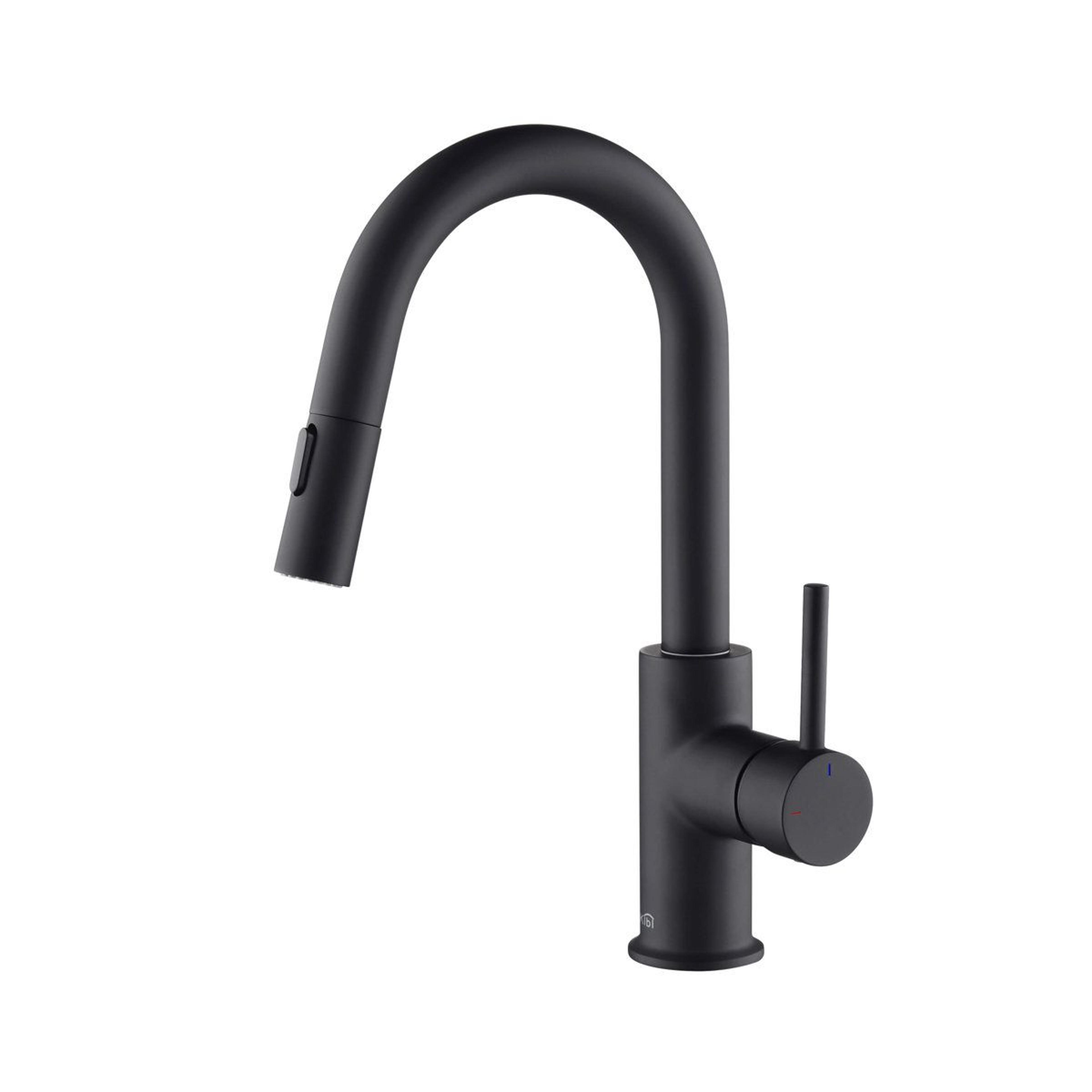 matte black single handle kitchen faucet with pull down spray head and high arch swivel spout