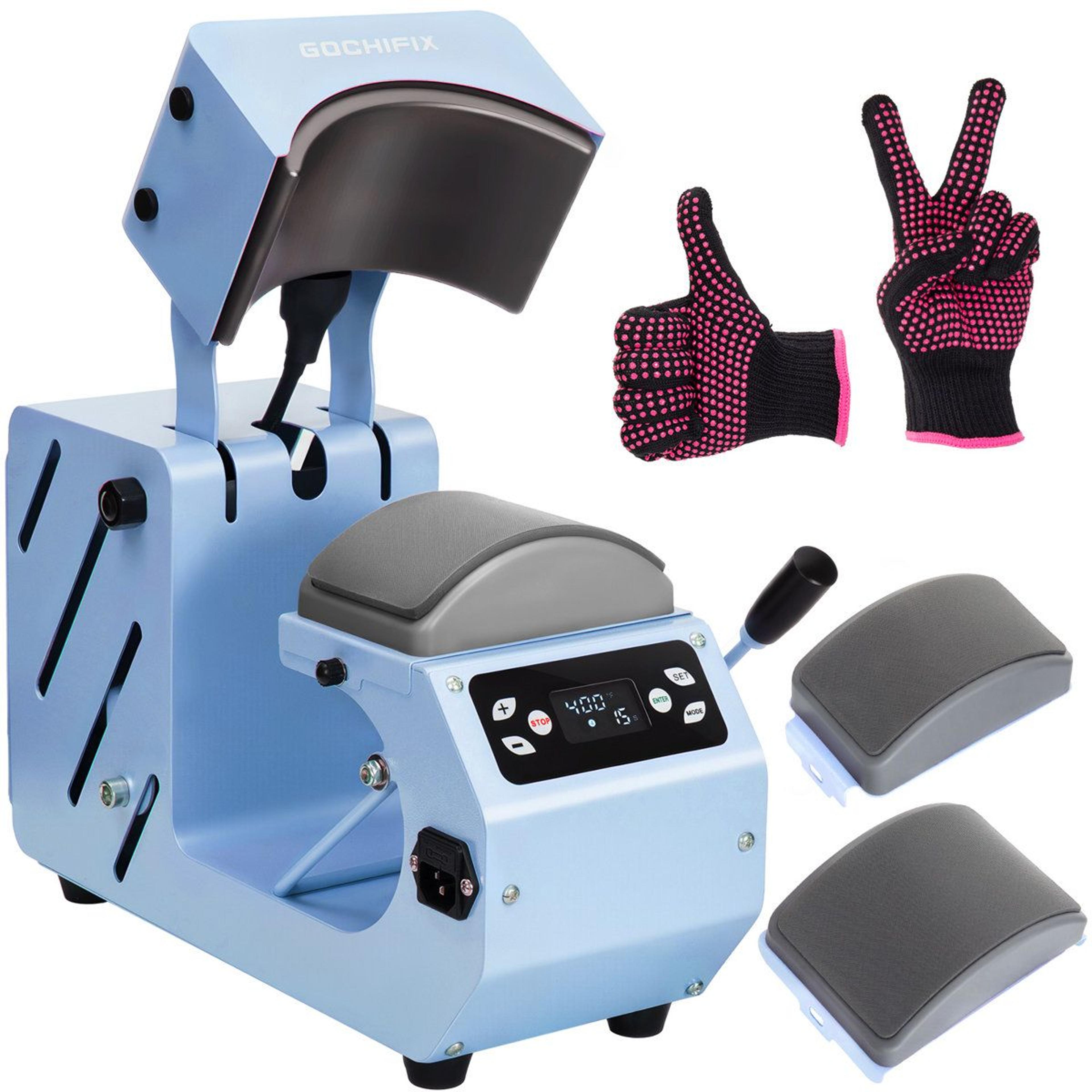 automatic hat heat press machine with curved heat plate memory modes and hat stretcher for caps sublimation vinyl