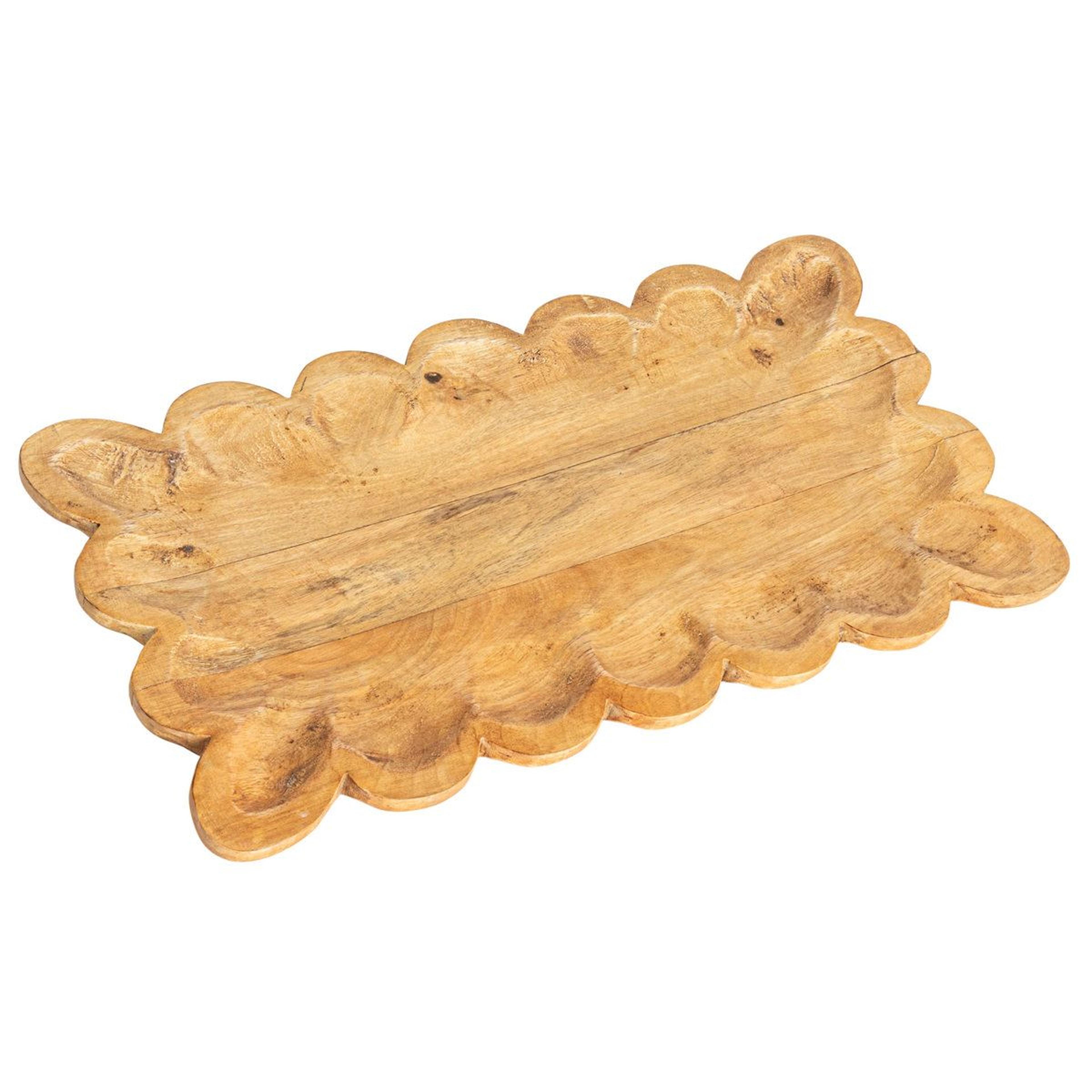 scalloped mango wood serving tray rectangular natural finish decor tray