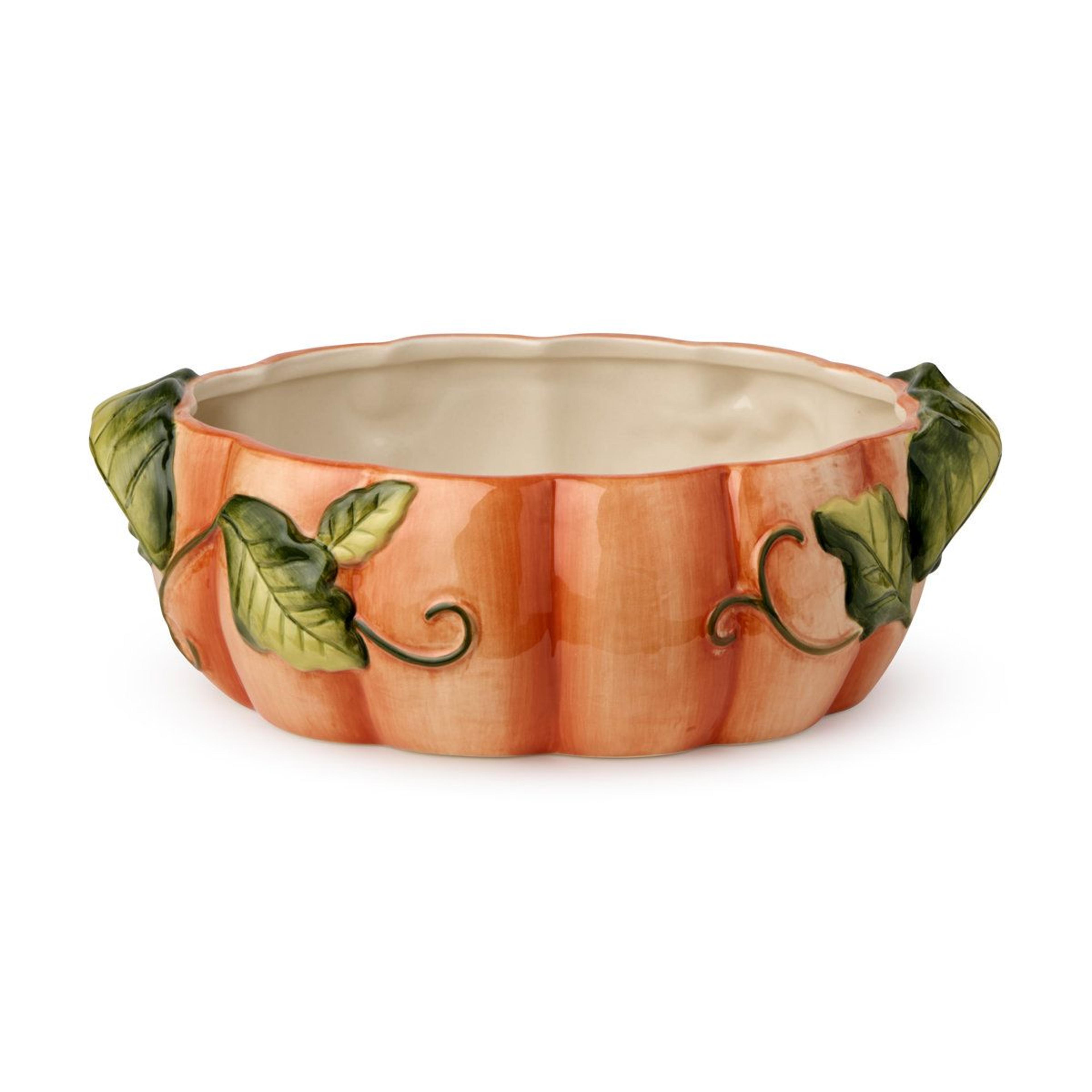 3d pumpkin shallow ceramic serving bowl 32oz