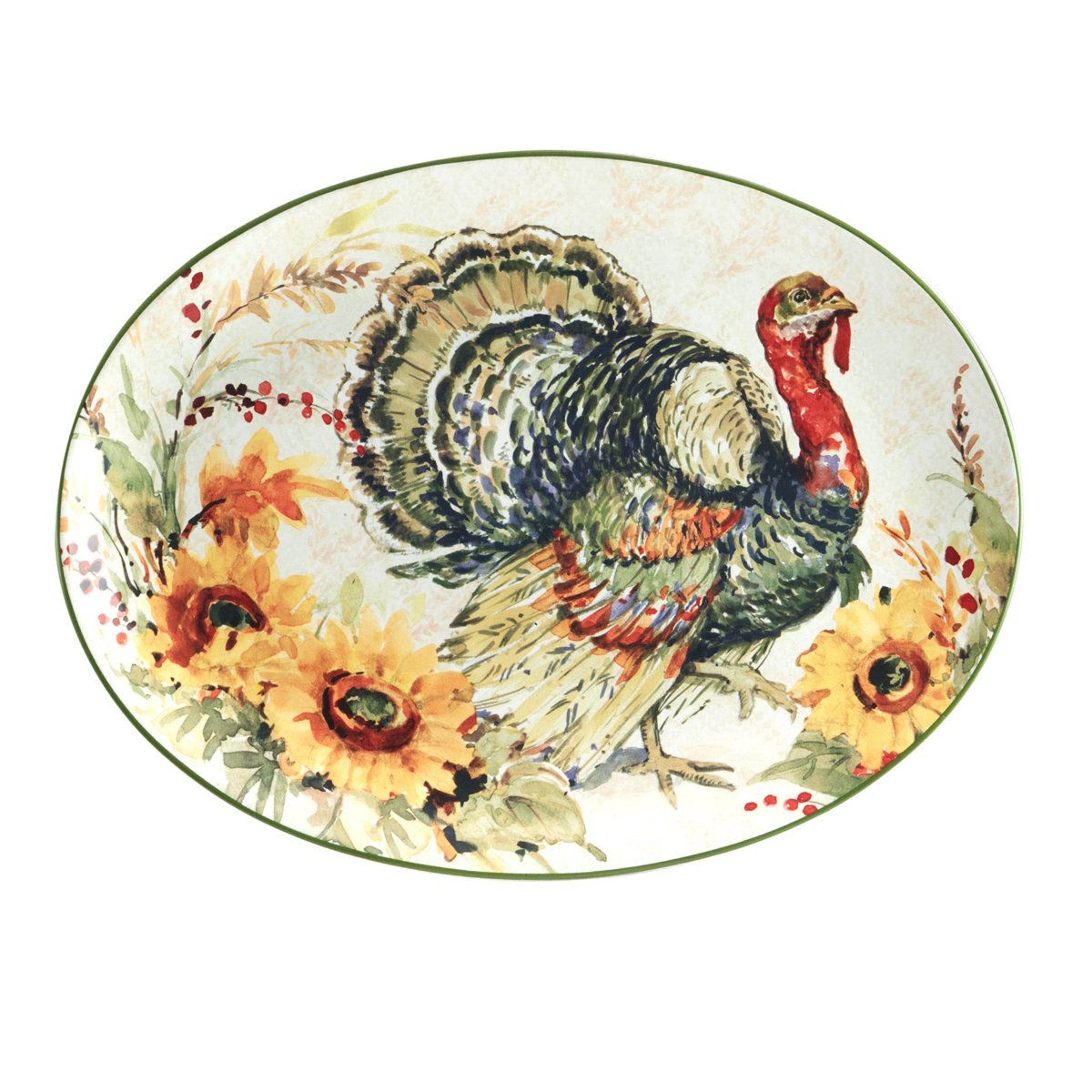 harvest morning oval turkey platter earthenware fall thanksgiving serving tray