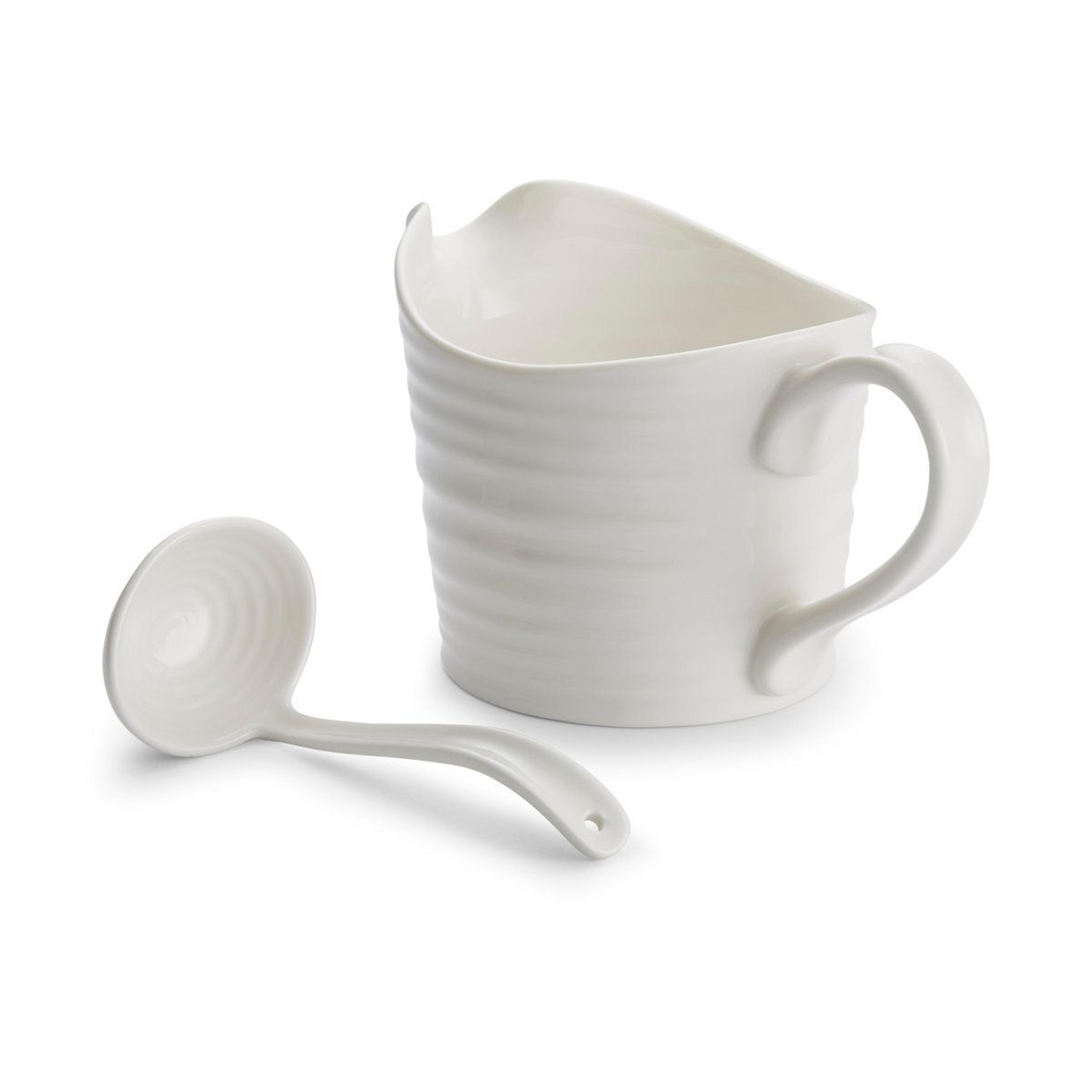 white porcelain gravy boat sauce jug and mini ladle set