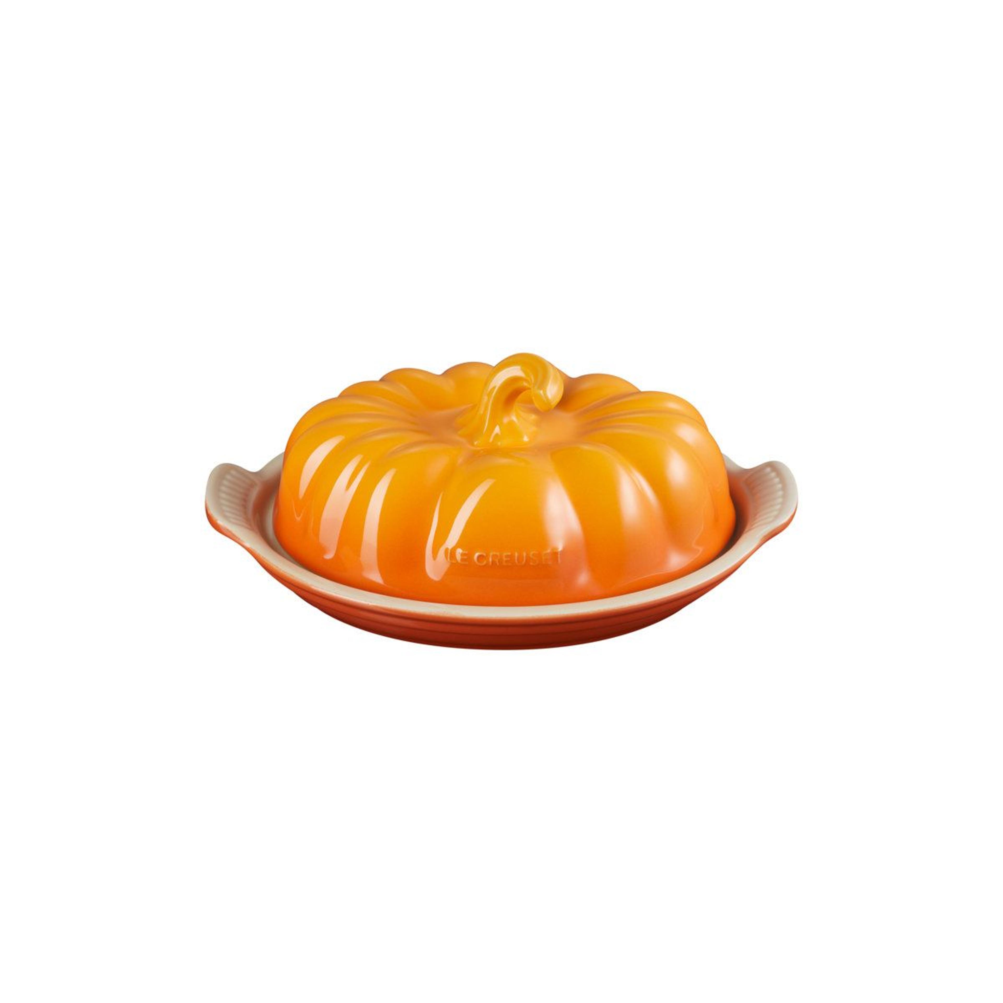 pumpkin covered stoneware butter dish with lid