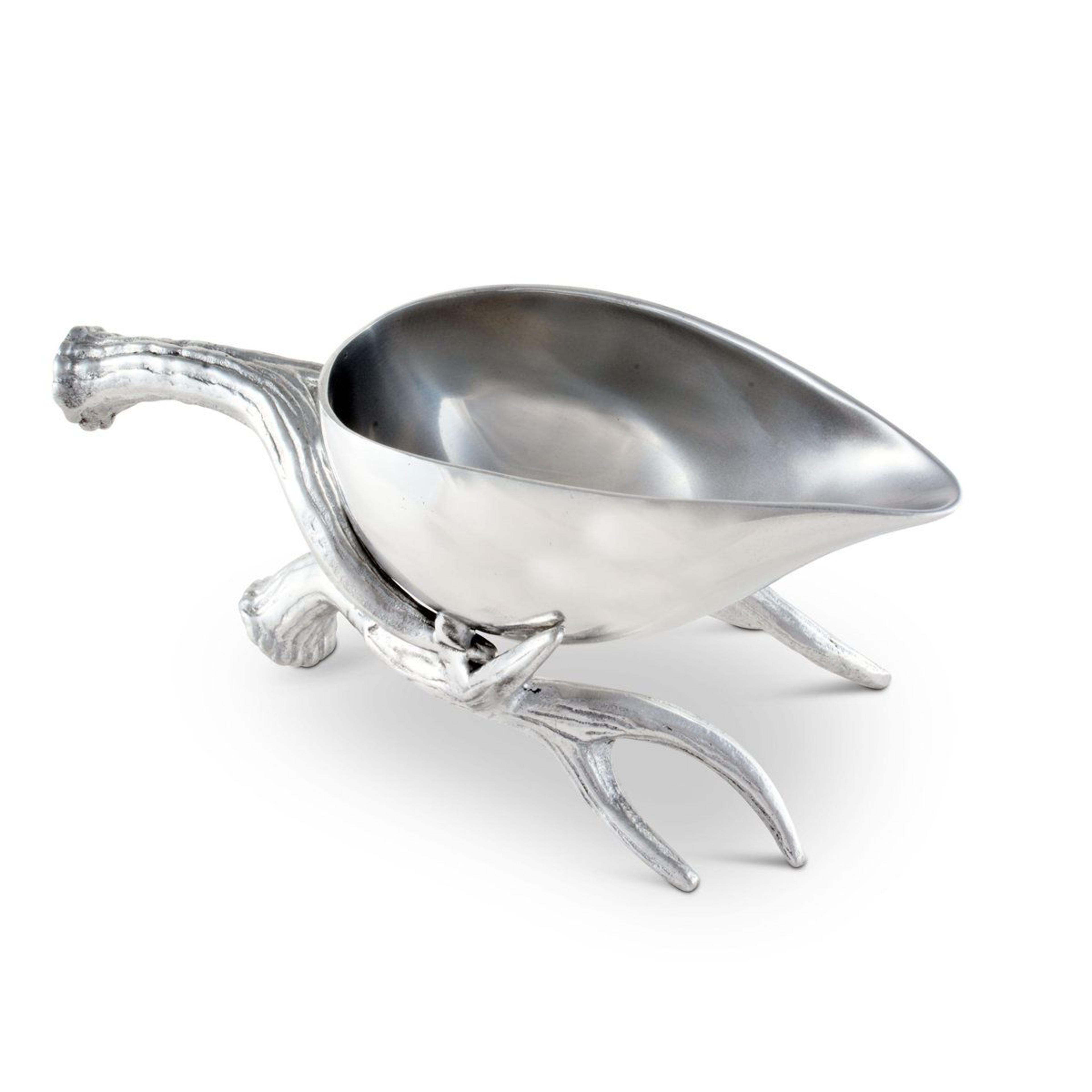 handmade silver antler gravy boat with glass bowl