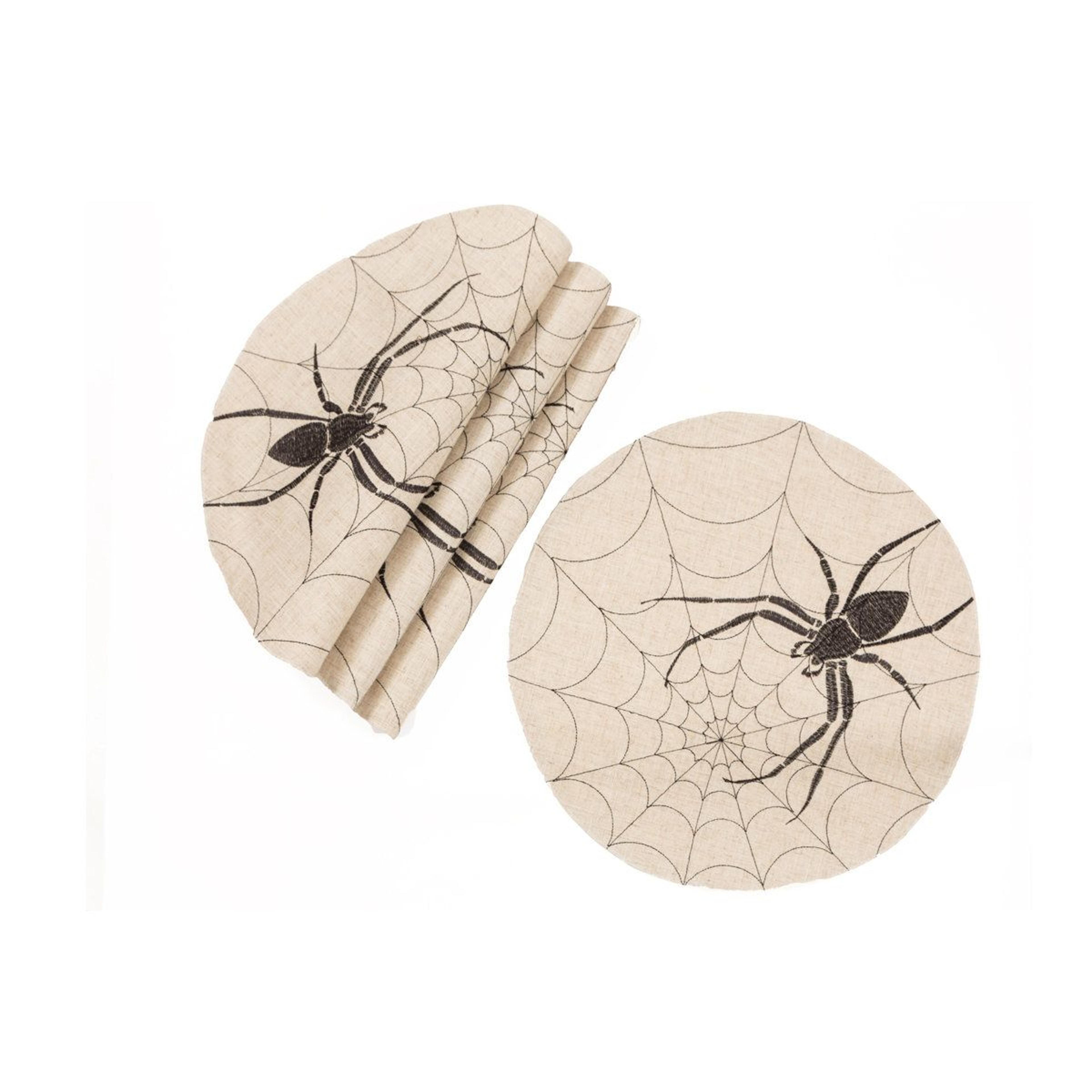 halloween spider web embroidered round linen placemats set of 4
