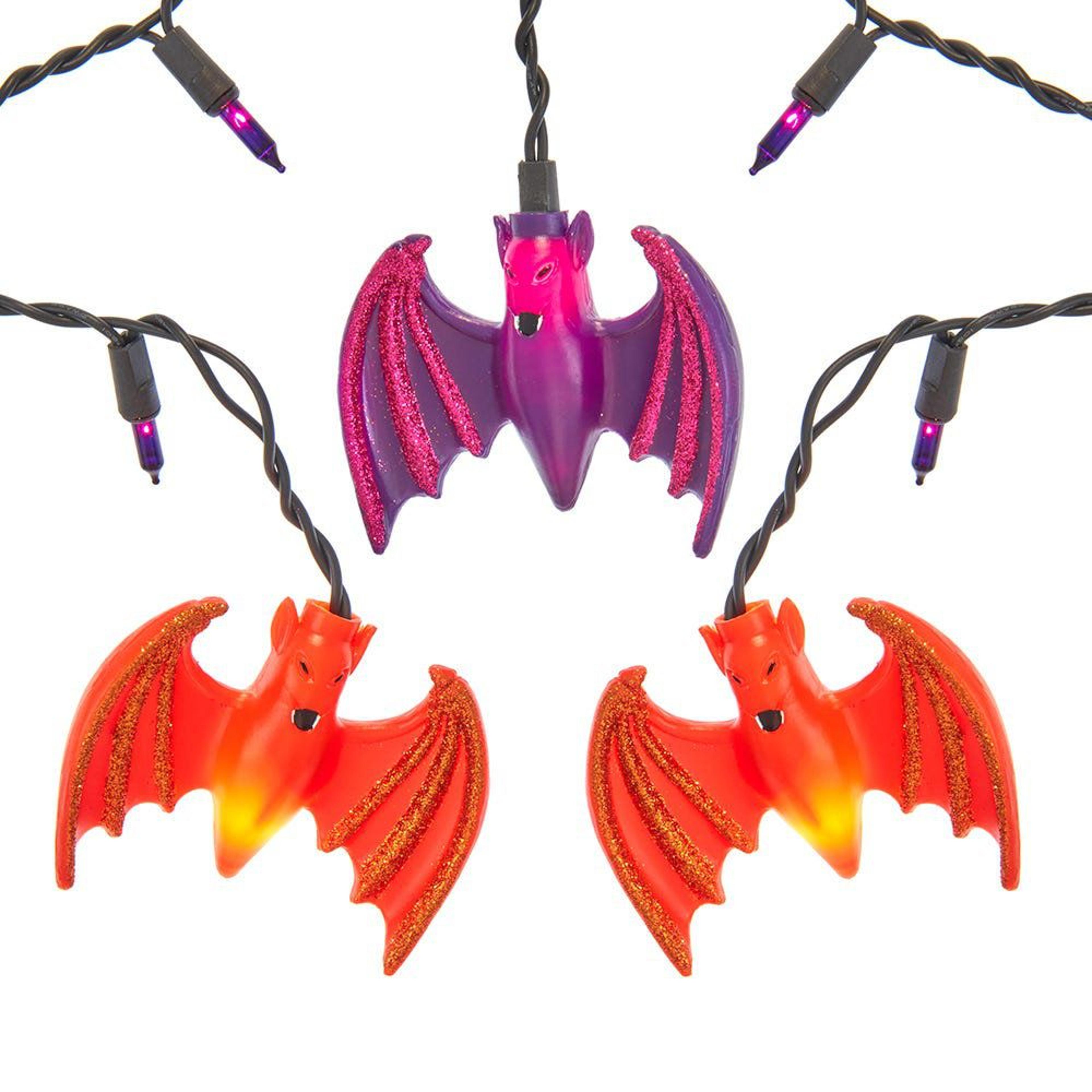 halloween bat icicle string lights 7 ft purple and orange 25 bulbs