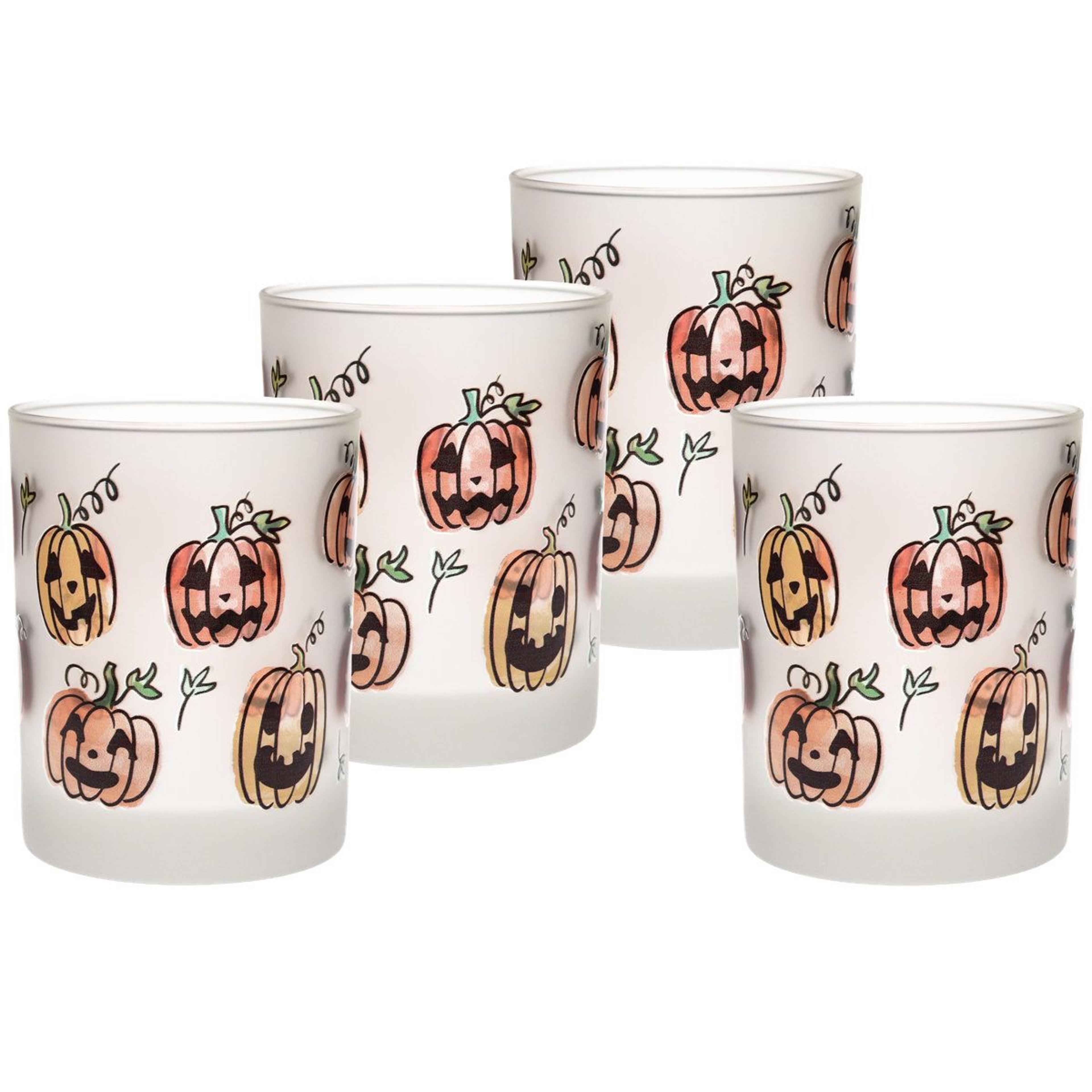 halloween pumpkin face whiskey glasses 14 oz set of 4