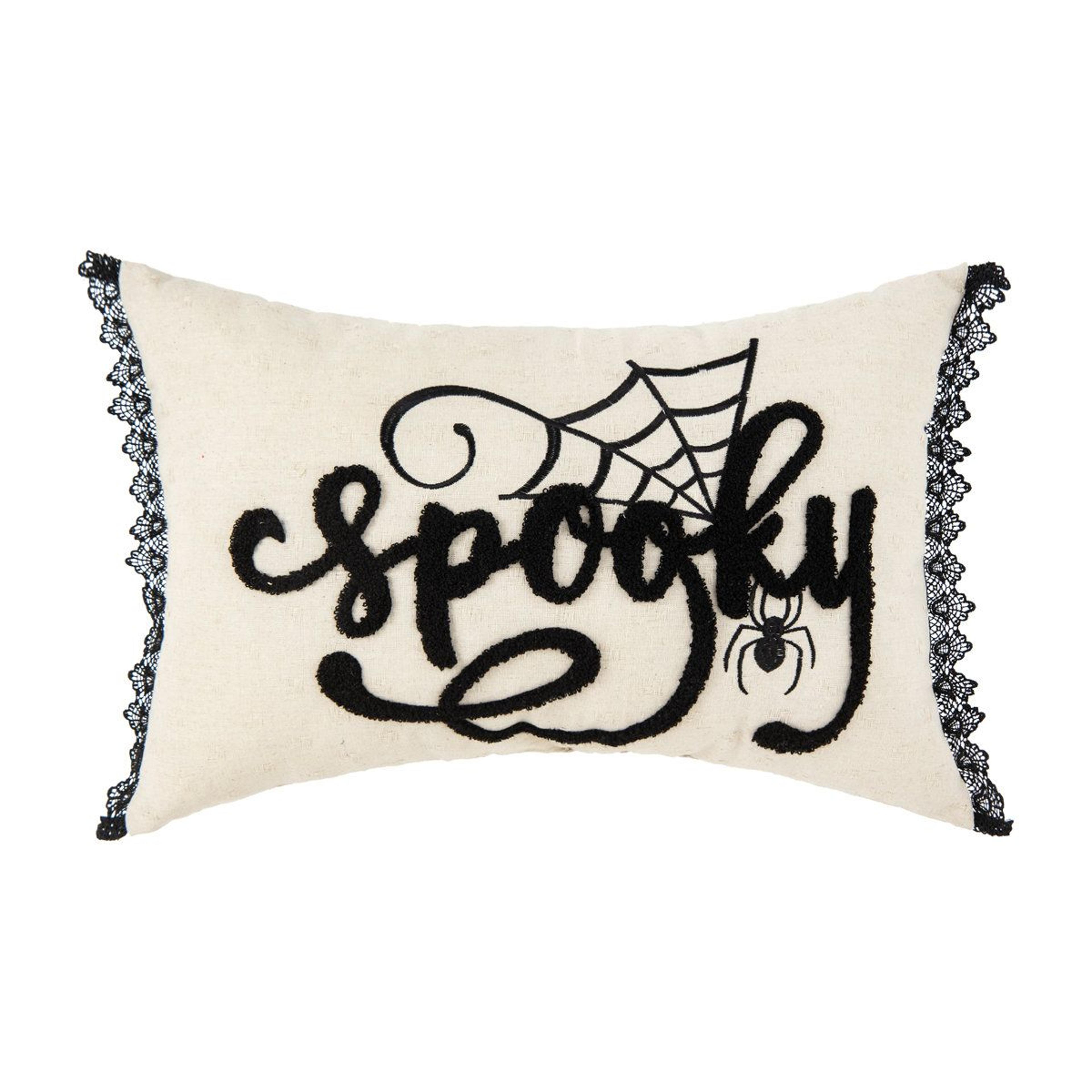 black and white halloween embroidered lumbar throw pillow