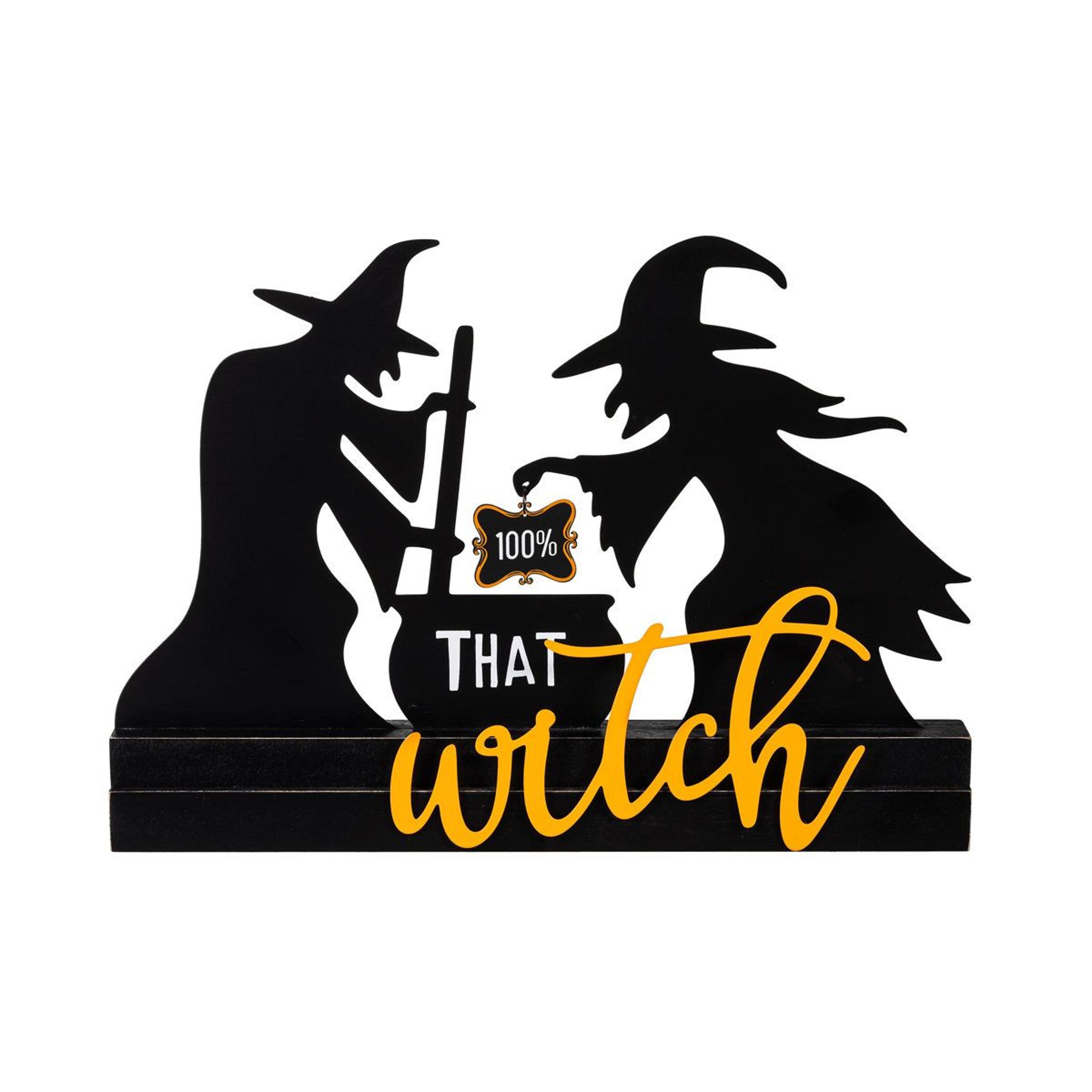 halloween witch wood and metal table sign – freestanding seasonal decor