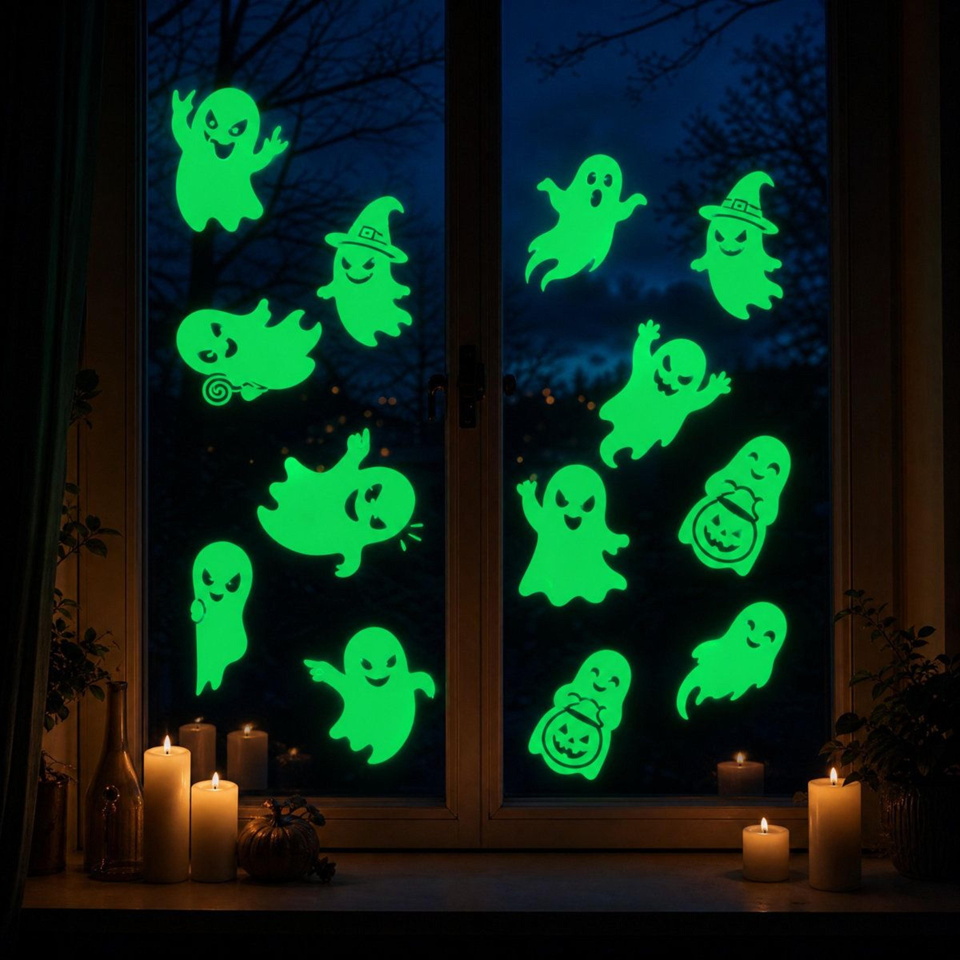 glow in the dark ghost halloween window clings – 2 sheets of removable decals