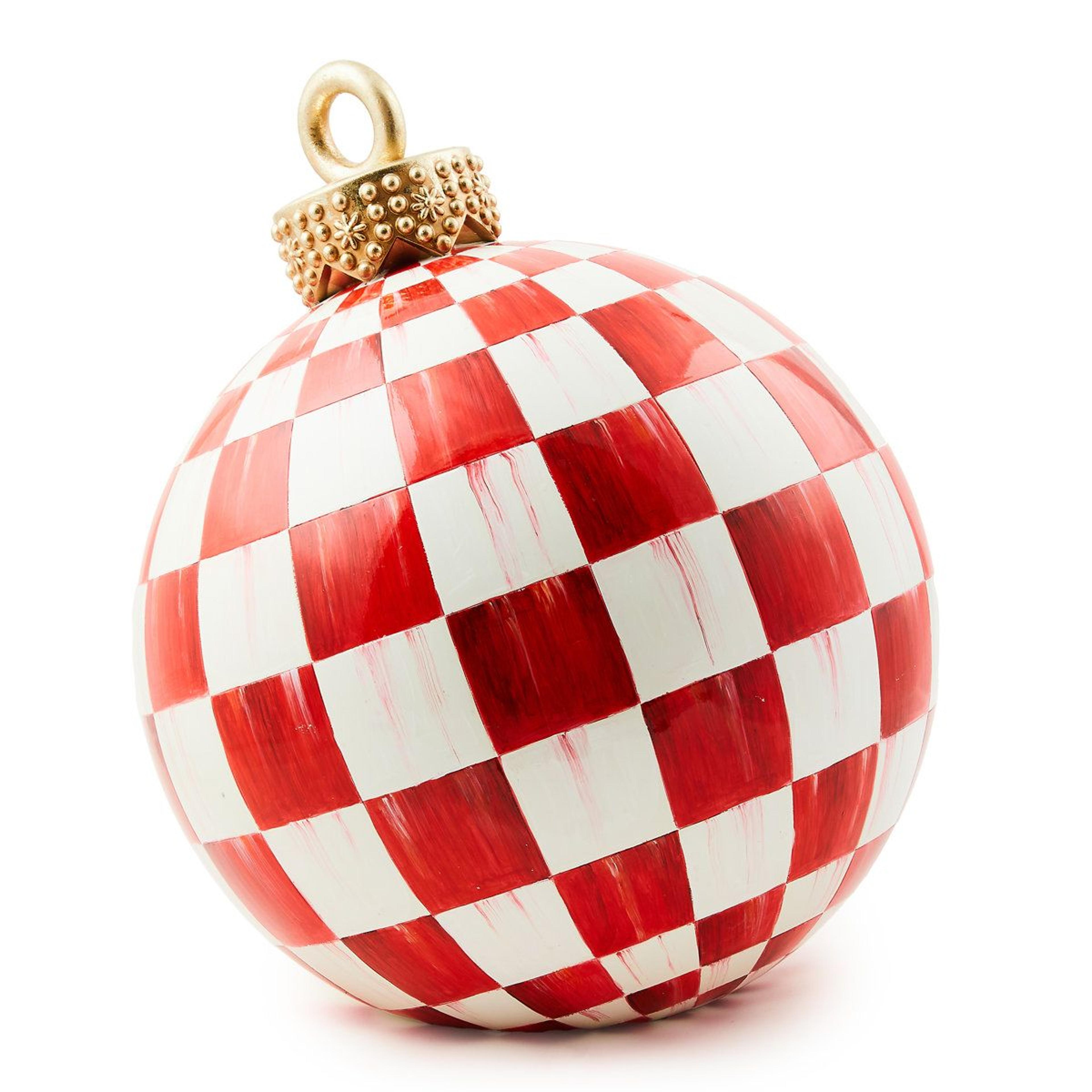 14-inch handmade christmas bauble ornament with red white and gold checkered design