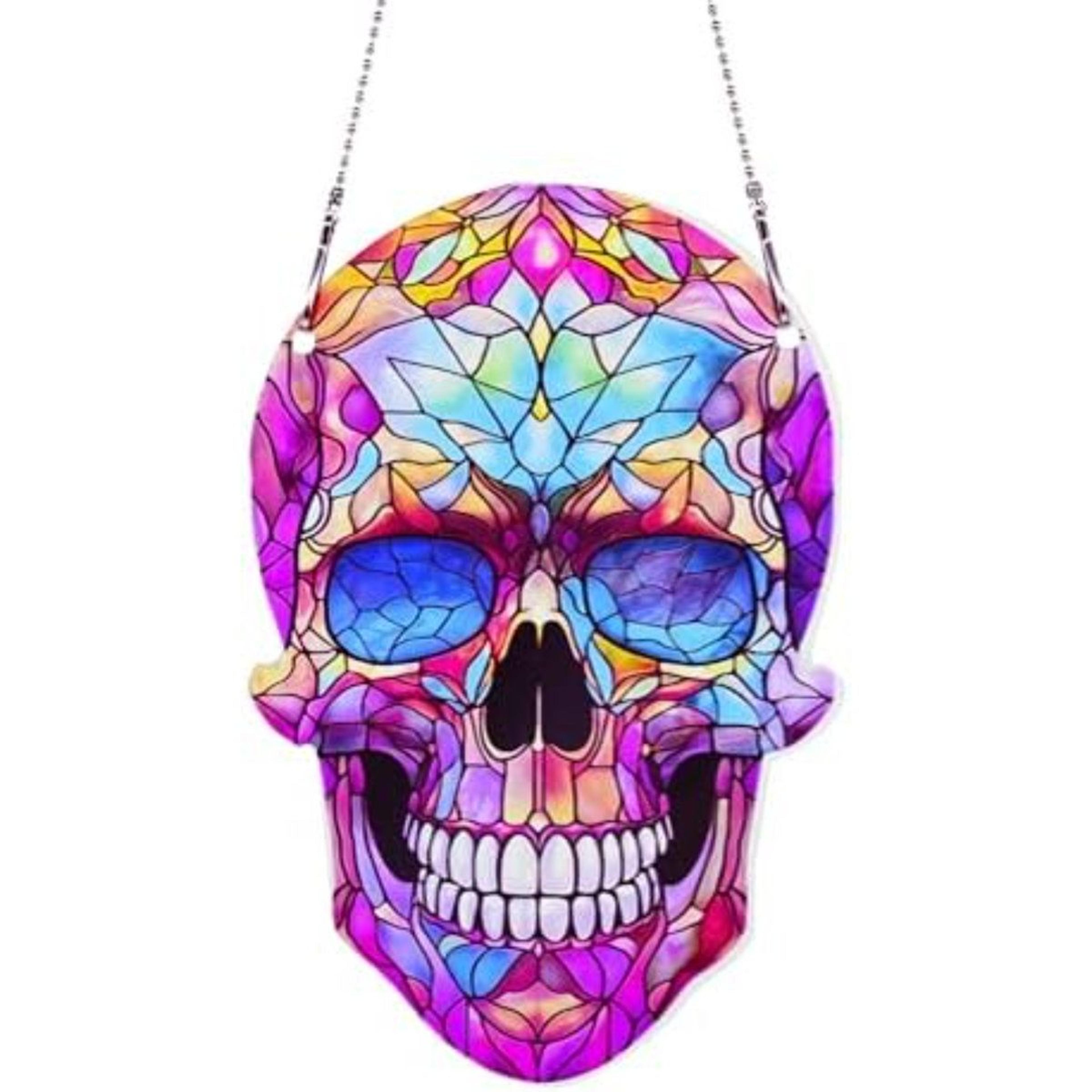 colorful skull halloween window hanging ornament for spooky home decor