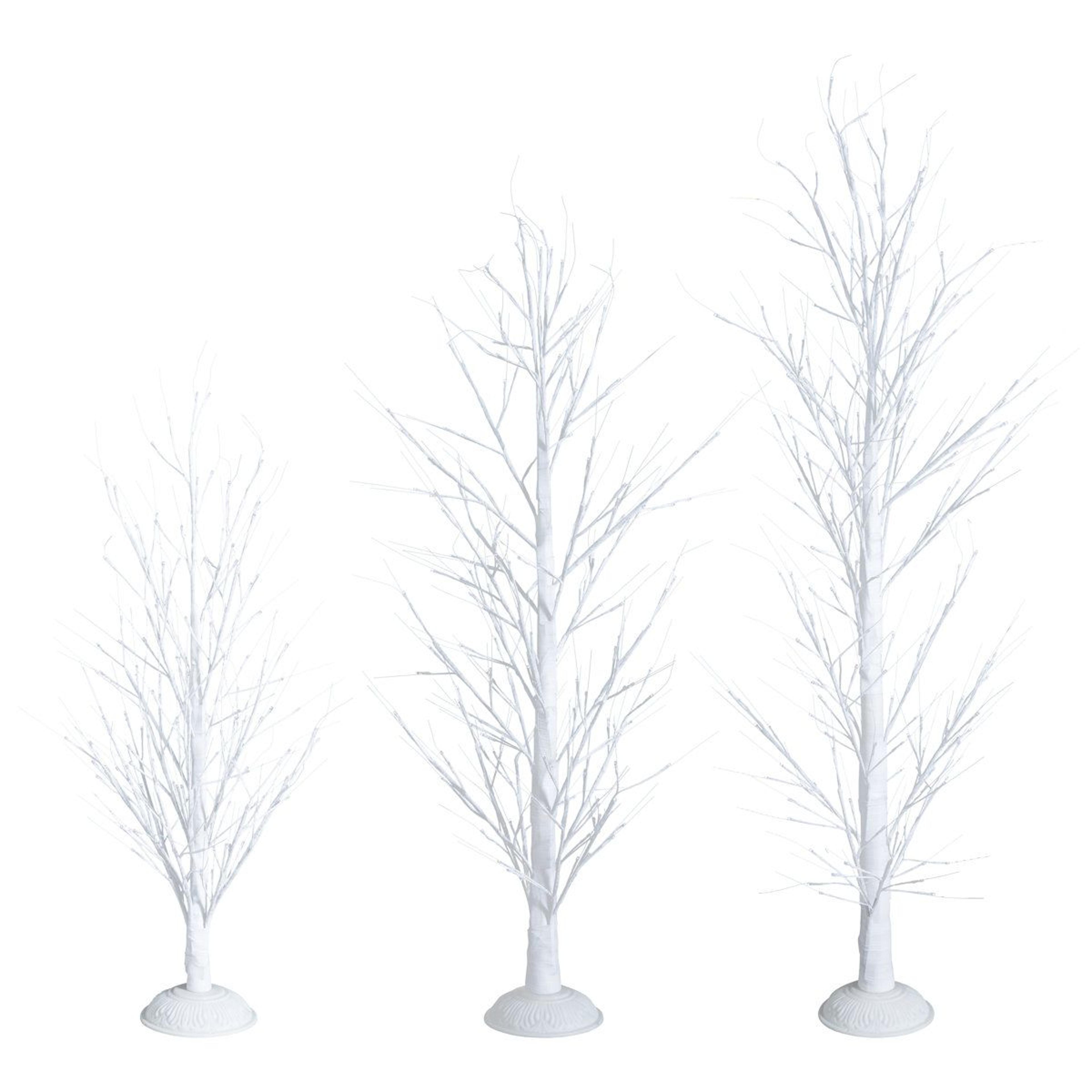 led birch christmas tree set of 3 pre-lit outdoor holiday trees with remote control