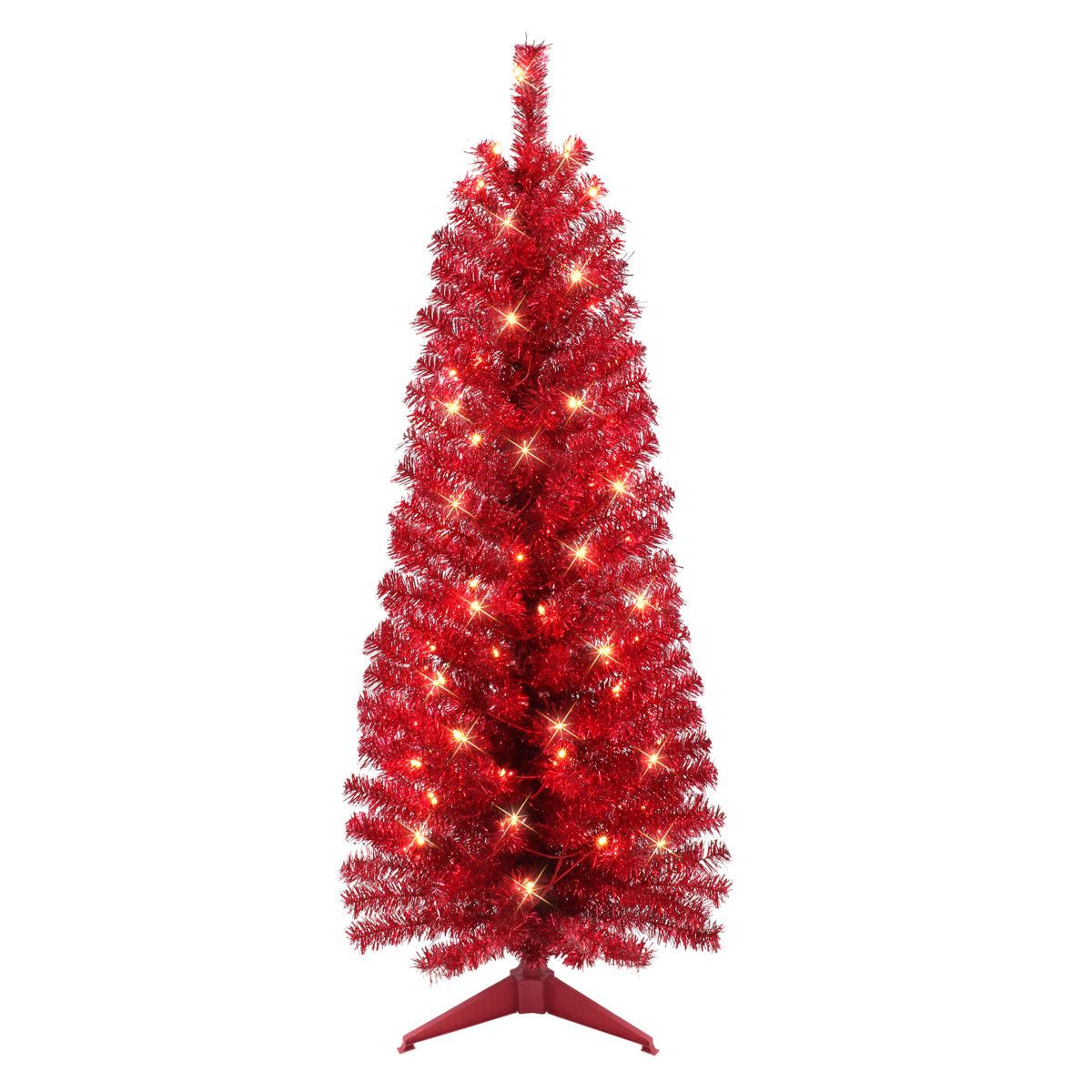 54-inch pre-lit artificial fir christmas tree with red needles and 70 clear lights
