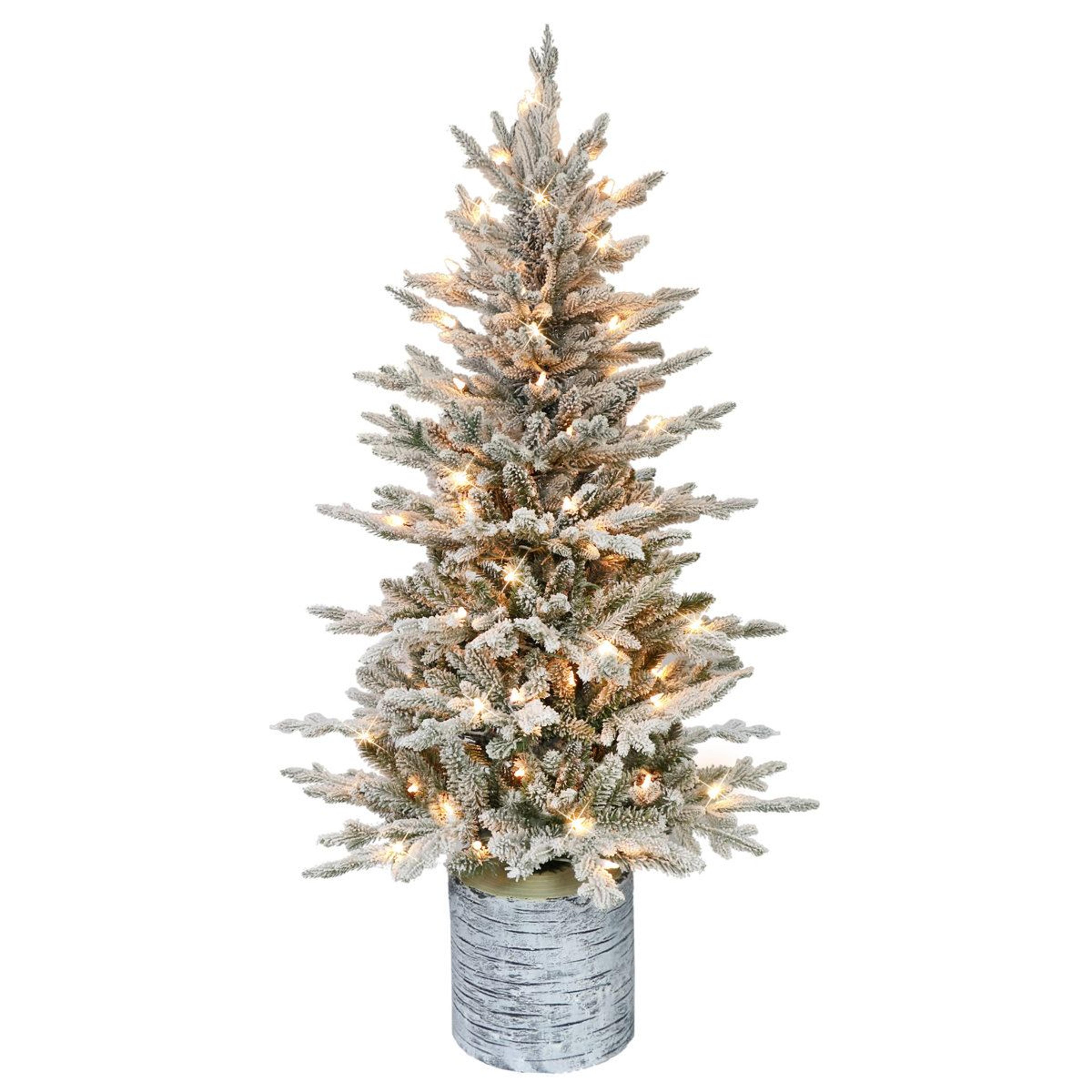 4.5 ft pre-lit flocked artificial christmas tree with 70 warm white lights and potted stand