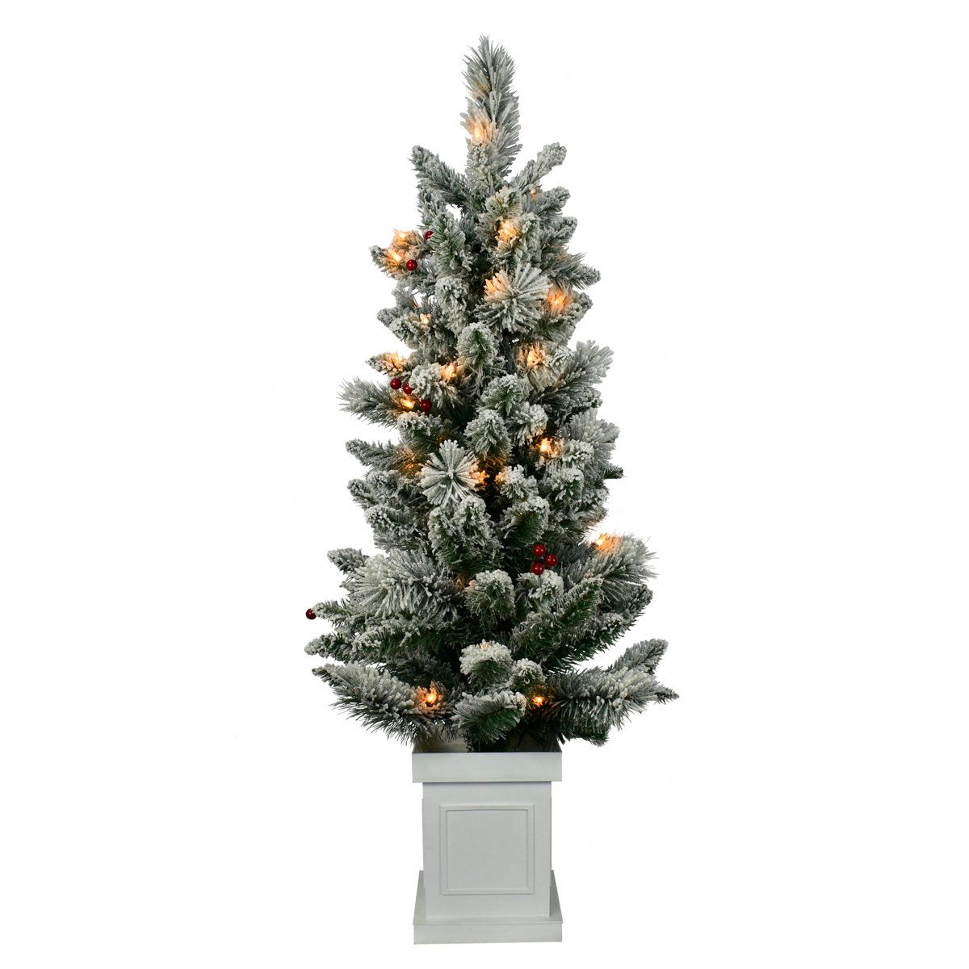 4-foot pre-lit flocked artificial christmas tree with 50 warm white lights and berries