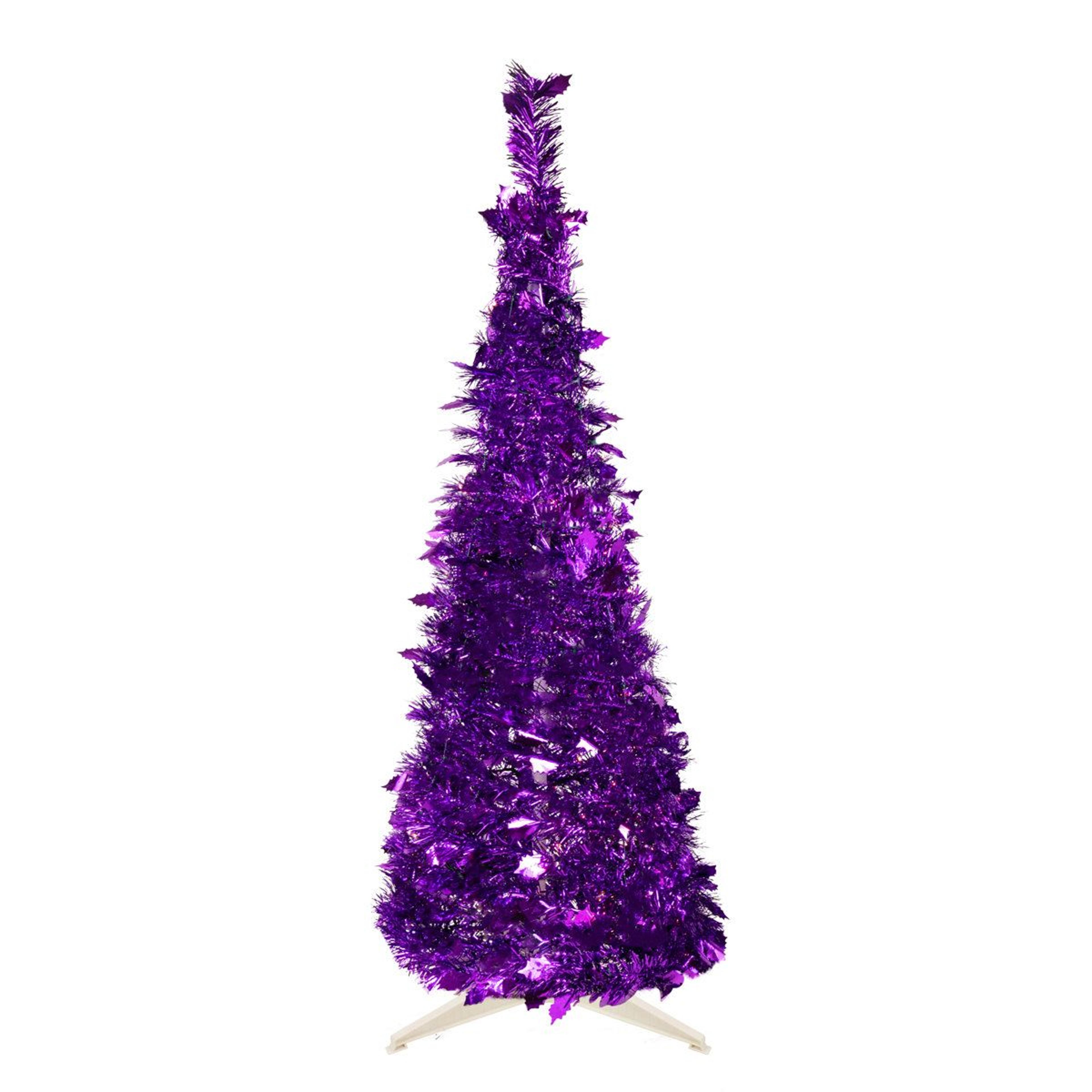 4 ft purple tinsel pop-up artificial christmas tree with stand unlit