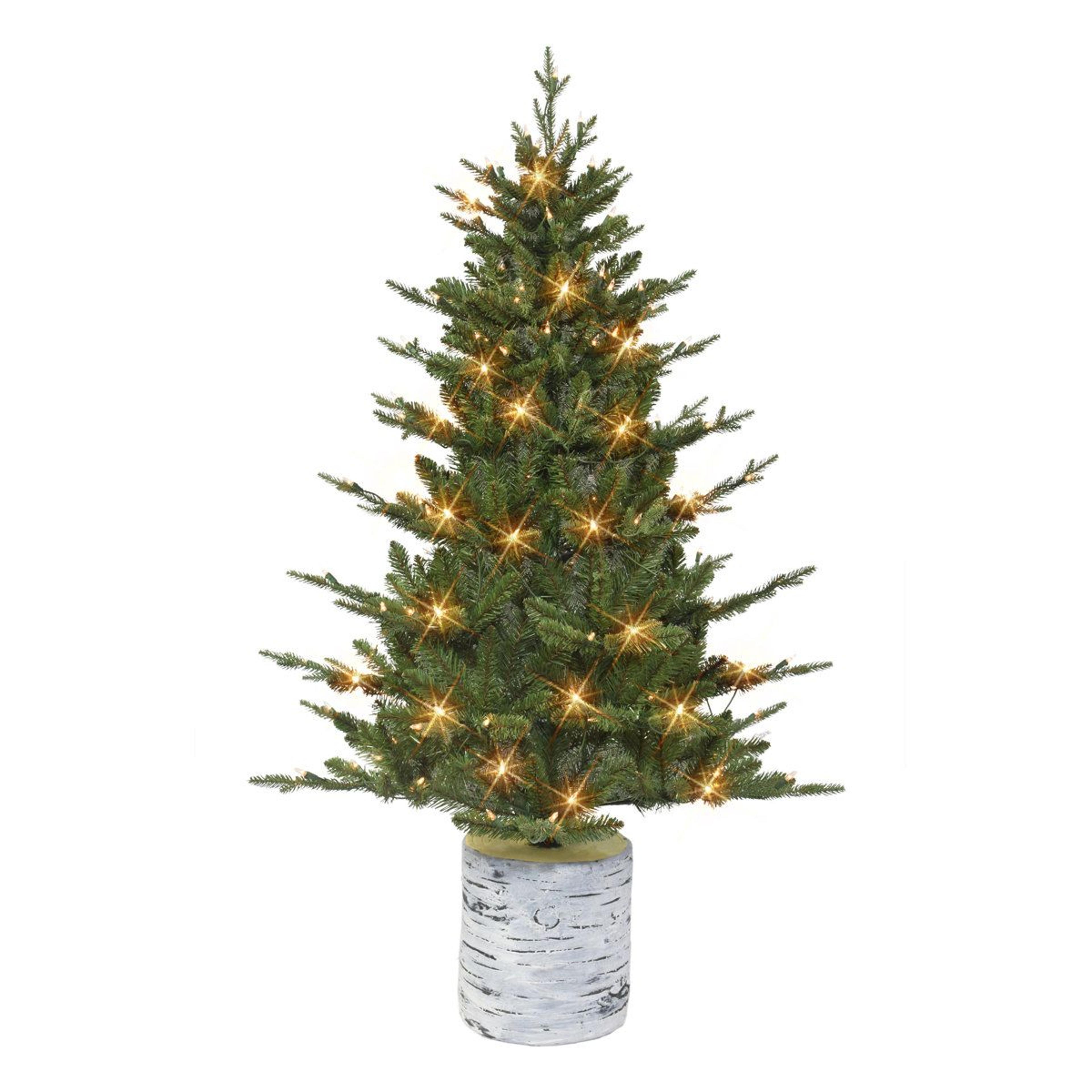 4.5 ft pre-lit artificial pine christmas tree with 150 warm white lights and potted stand