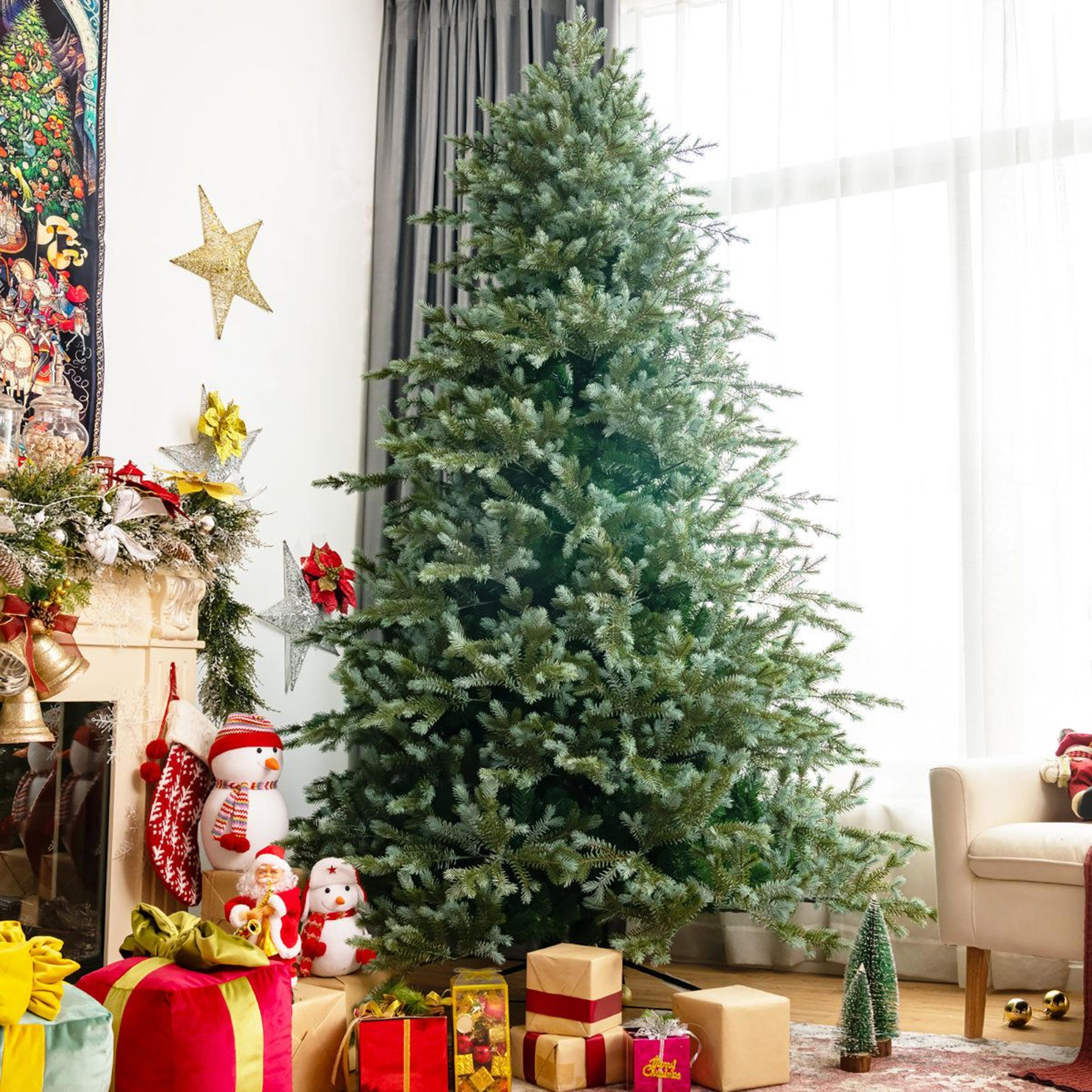 8 ft artificial christmas tree with realistic pvc pe branches and cashmere flocking