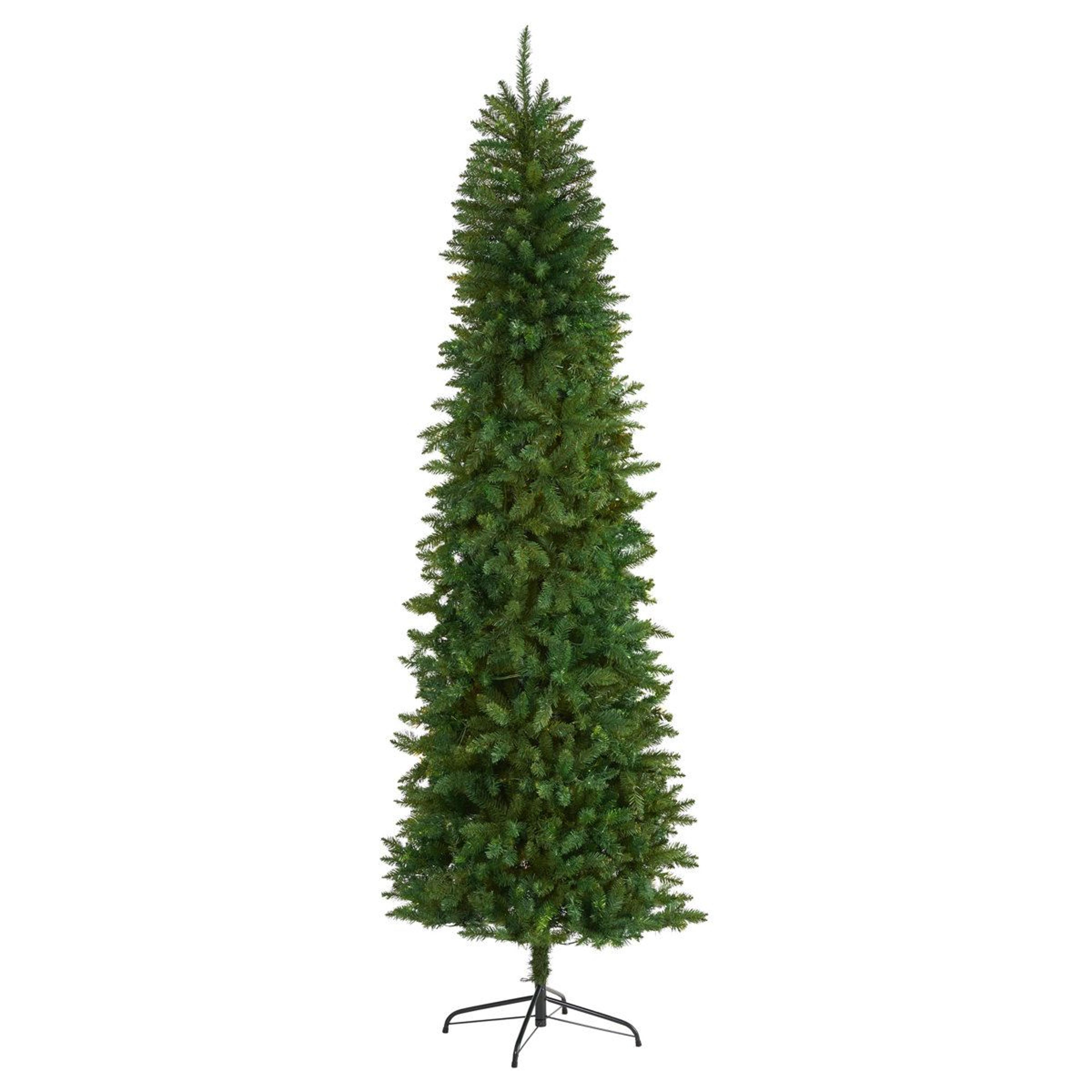 8 ft slim artificial pine christmas tree with hinged branches and easy setup
