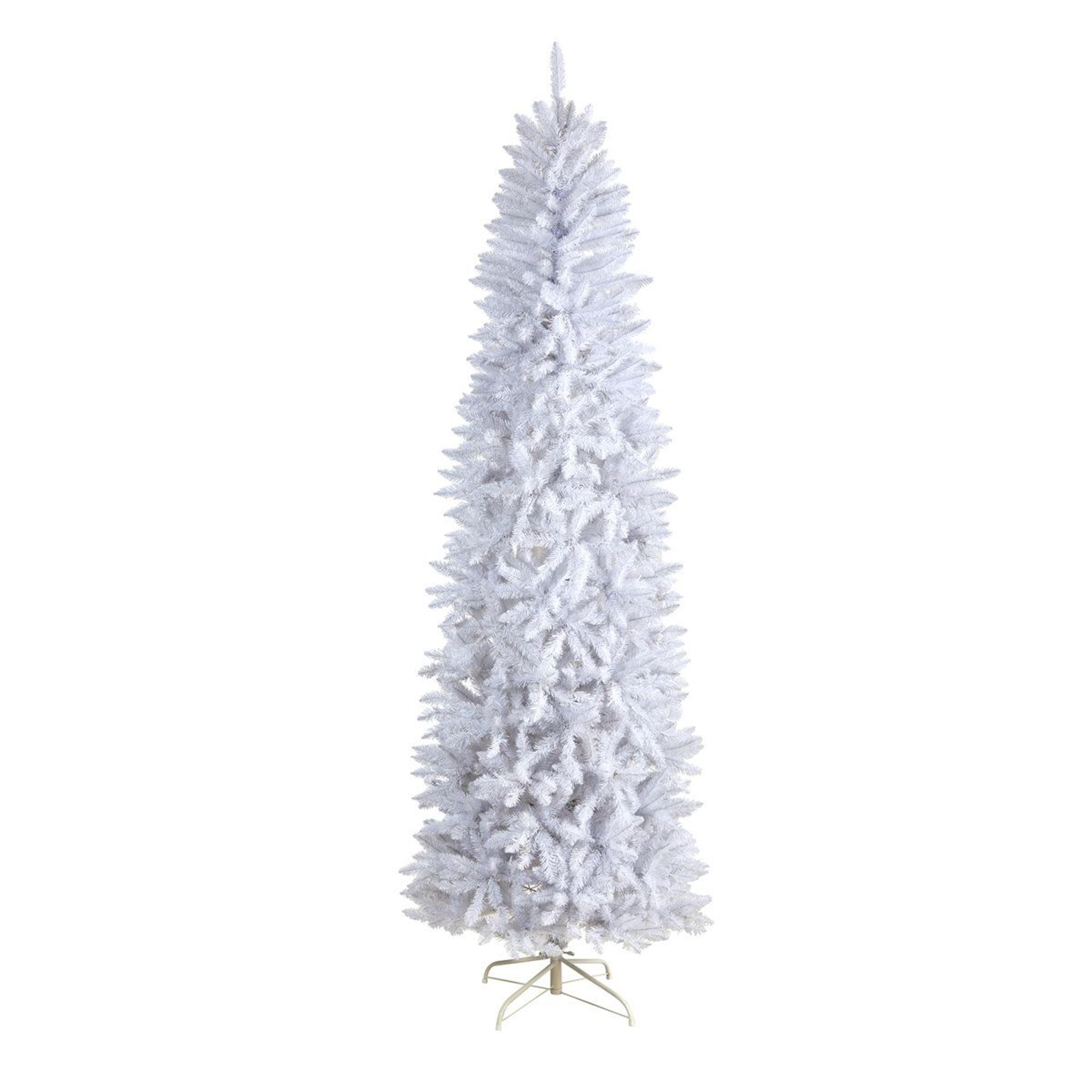 8 ft white artificial christmas tree with hinged branches and easy setup