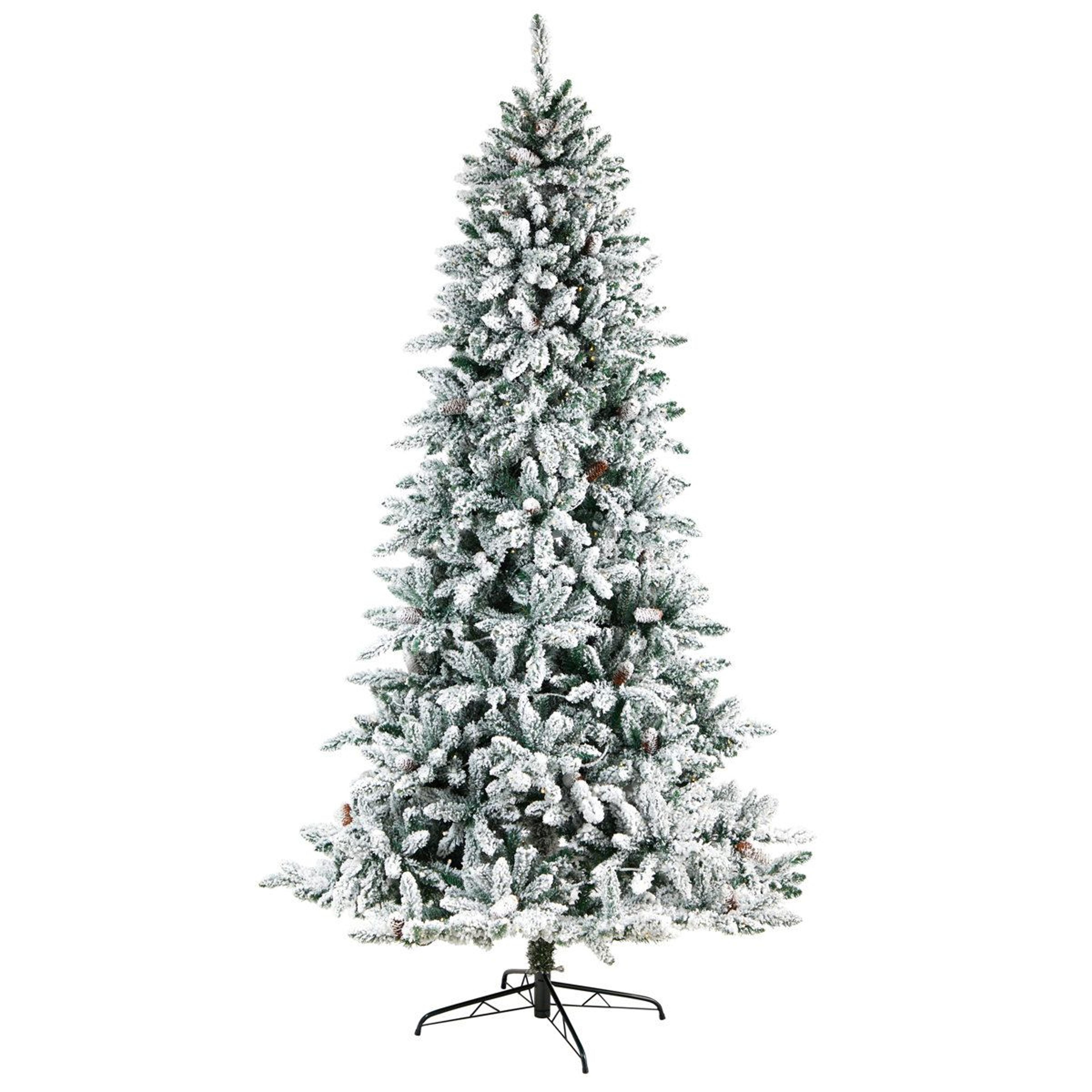 8 ft pre-lit flocked artificial christmas tree with 500 led lights and pine cones