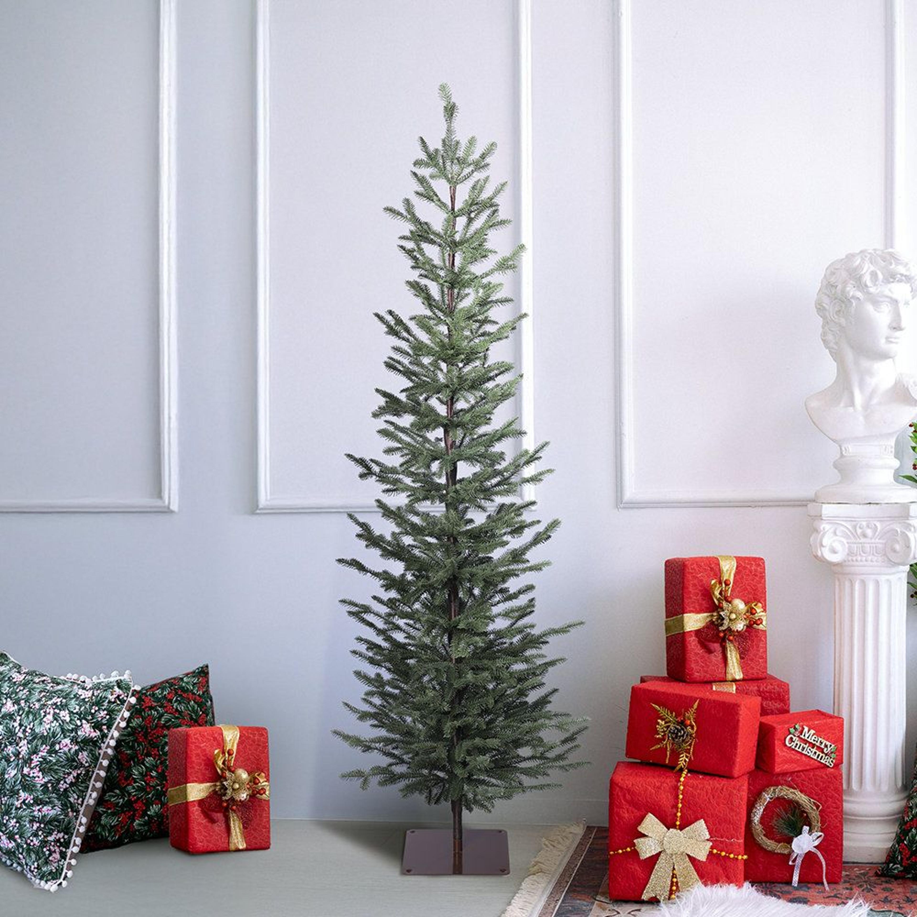 6 ft artificial pine christmas tree with realistic pe branches and metal stand