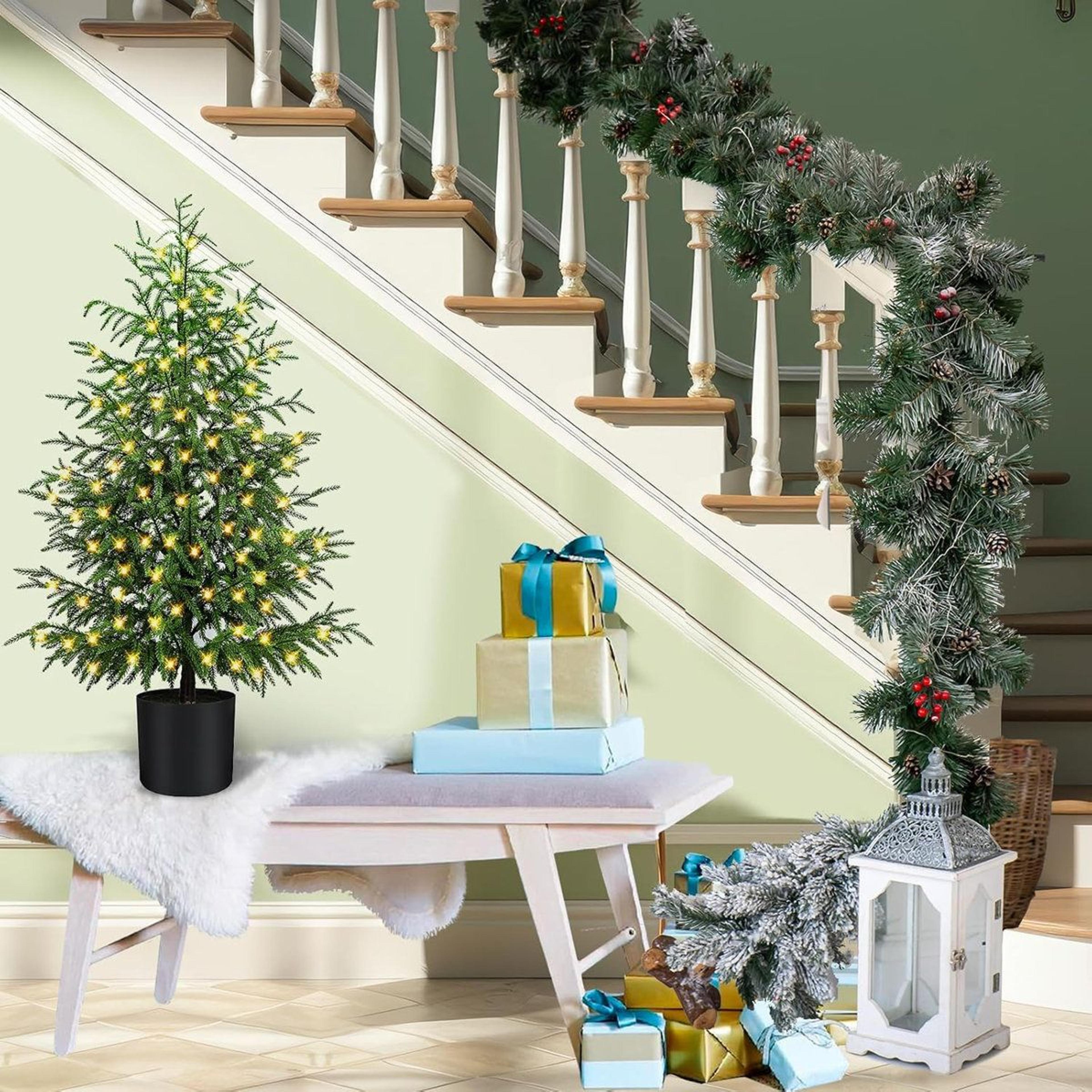 4ft pre-lit artificial norfolk pine christmas tree with 80 warm white led lights