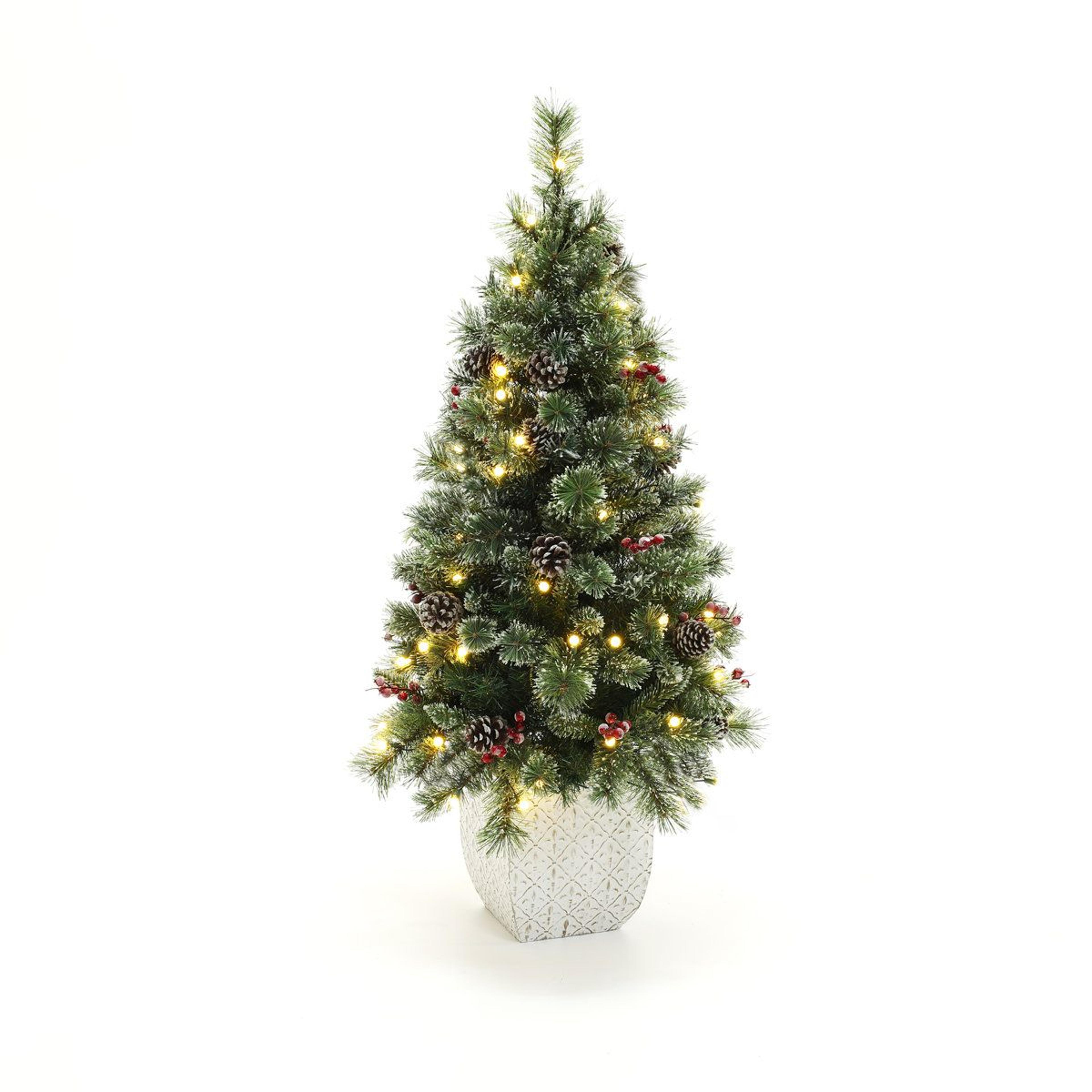 4 ft pre-lit artificial pine christmas tree with warm white led lights and potted stand