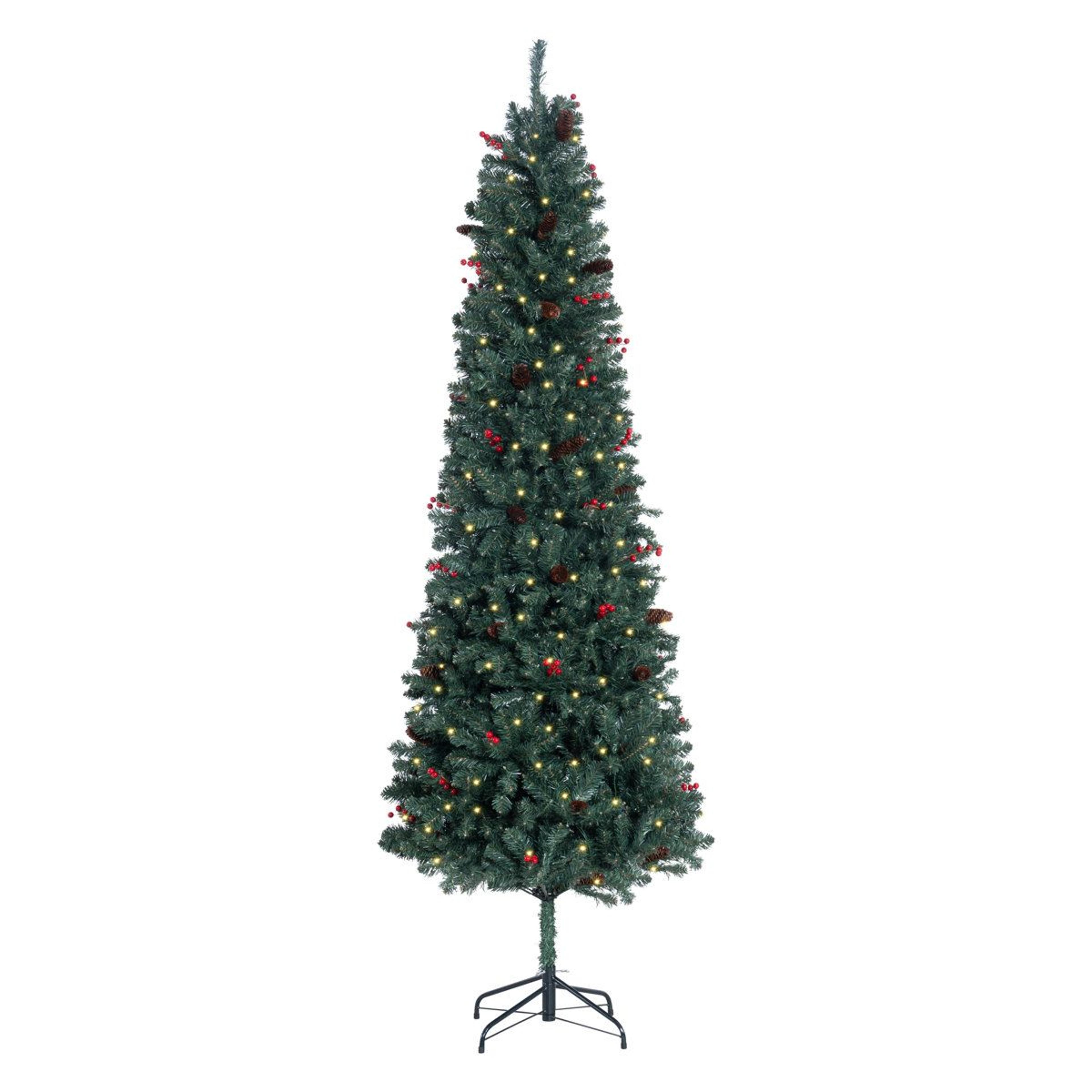 pre-lit artificial christmas tree with warm white lights and metal stand