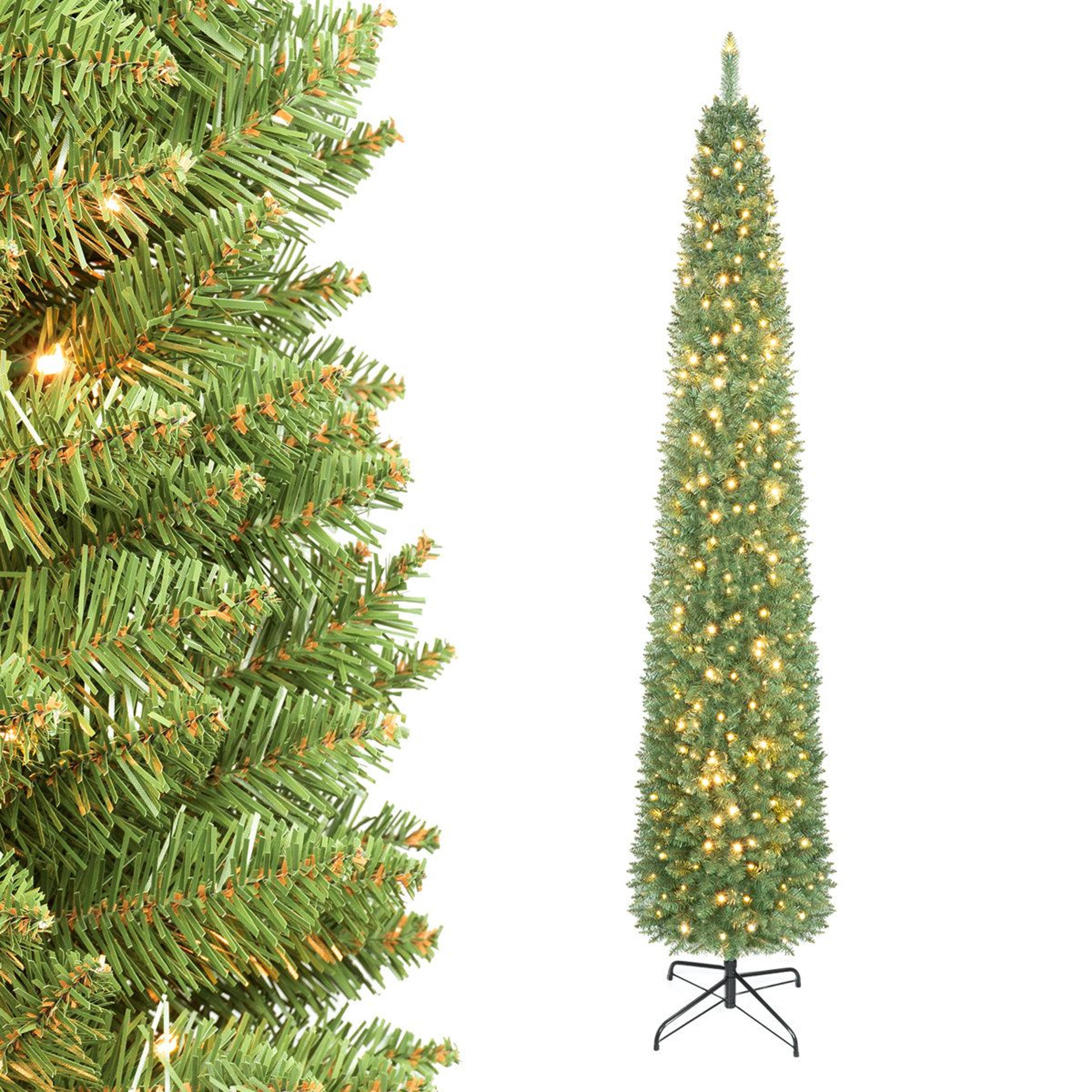 9ft pre-lit artificial pencil christmas tree with 400 warm white led lights